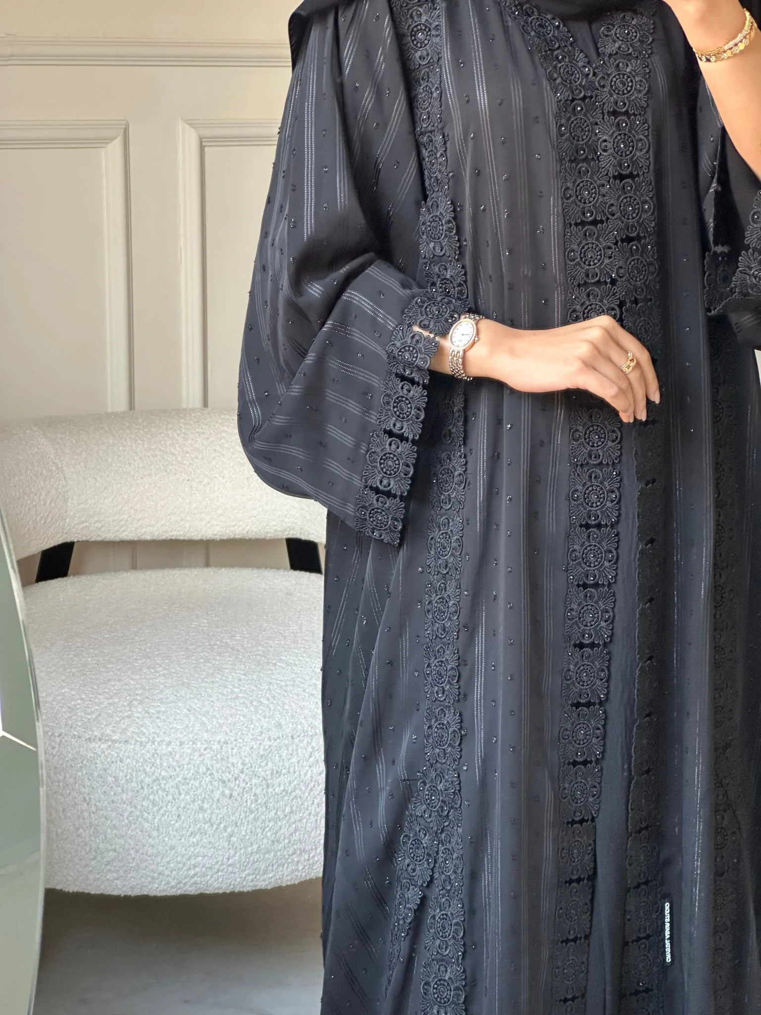 C 0808 Black Lace Abaya - Image 5