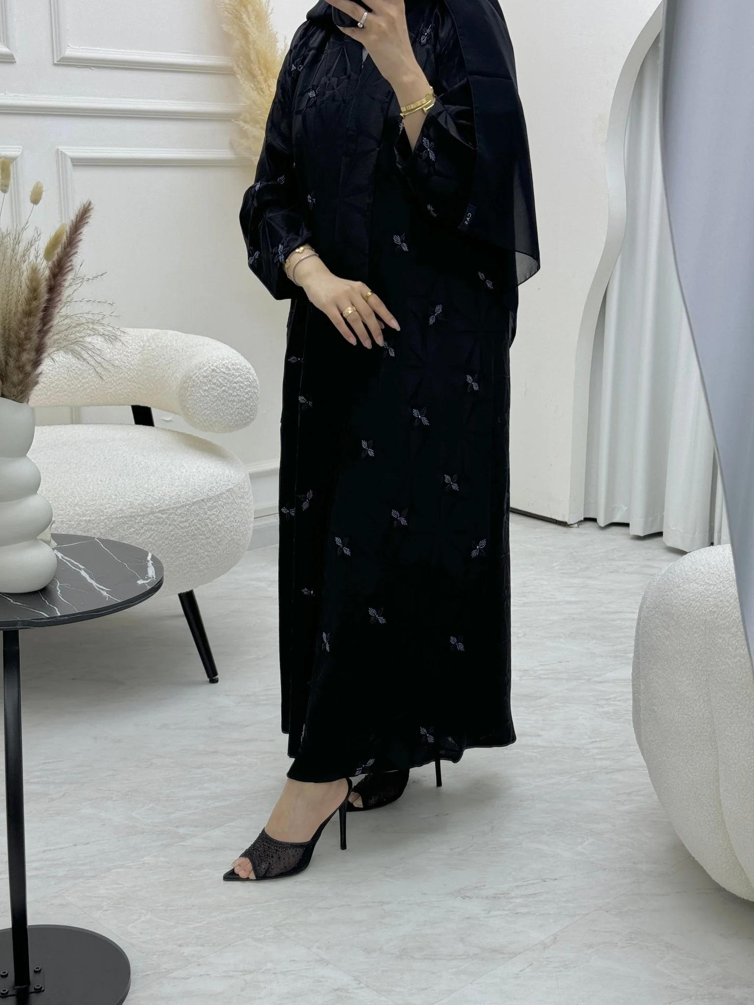 C 0813 Black Beaded Abaya - Image 5