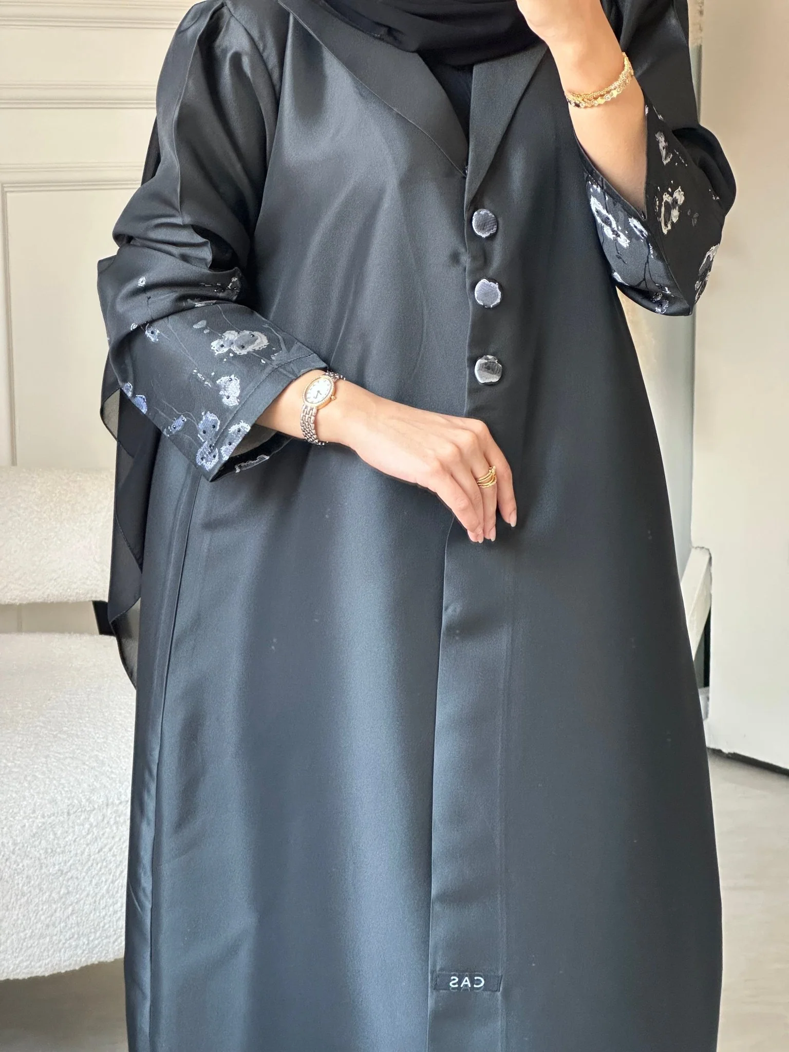 C RTW 0823-02 Black Floral Printed Abaya