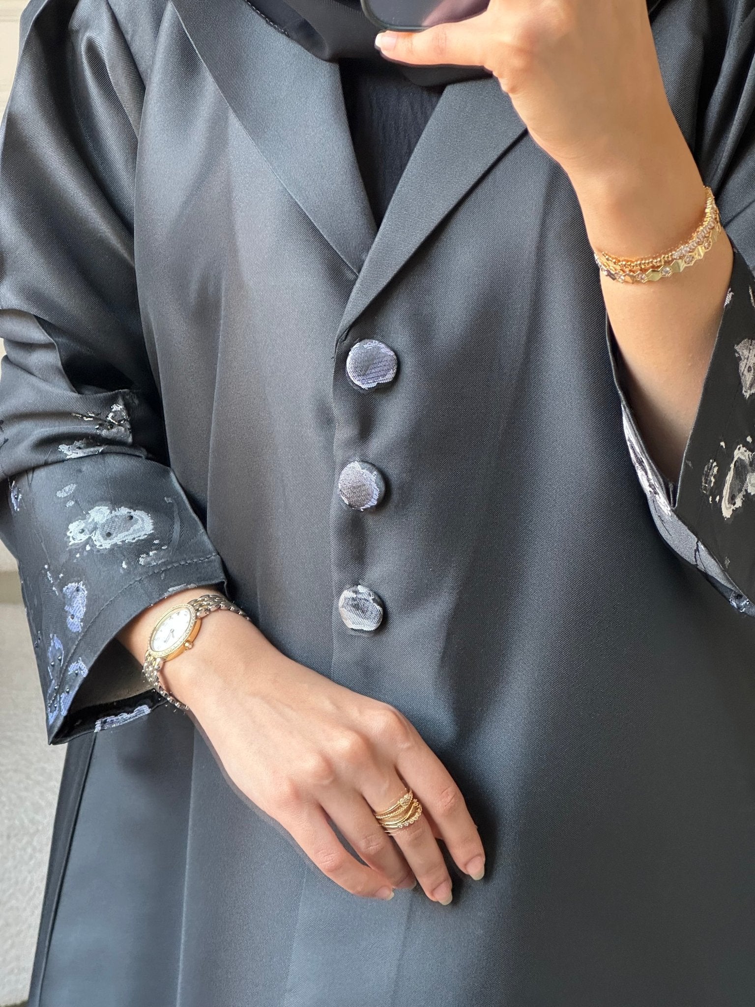 C RTW 0823-02 Black Floral Printed Abaya - Image 8