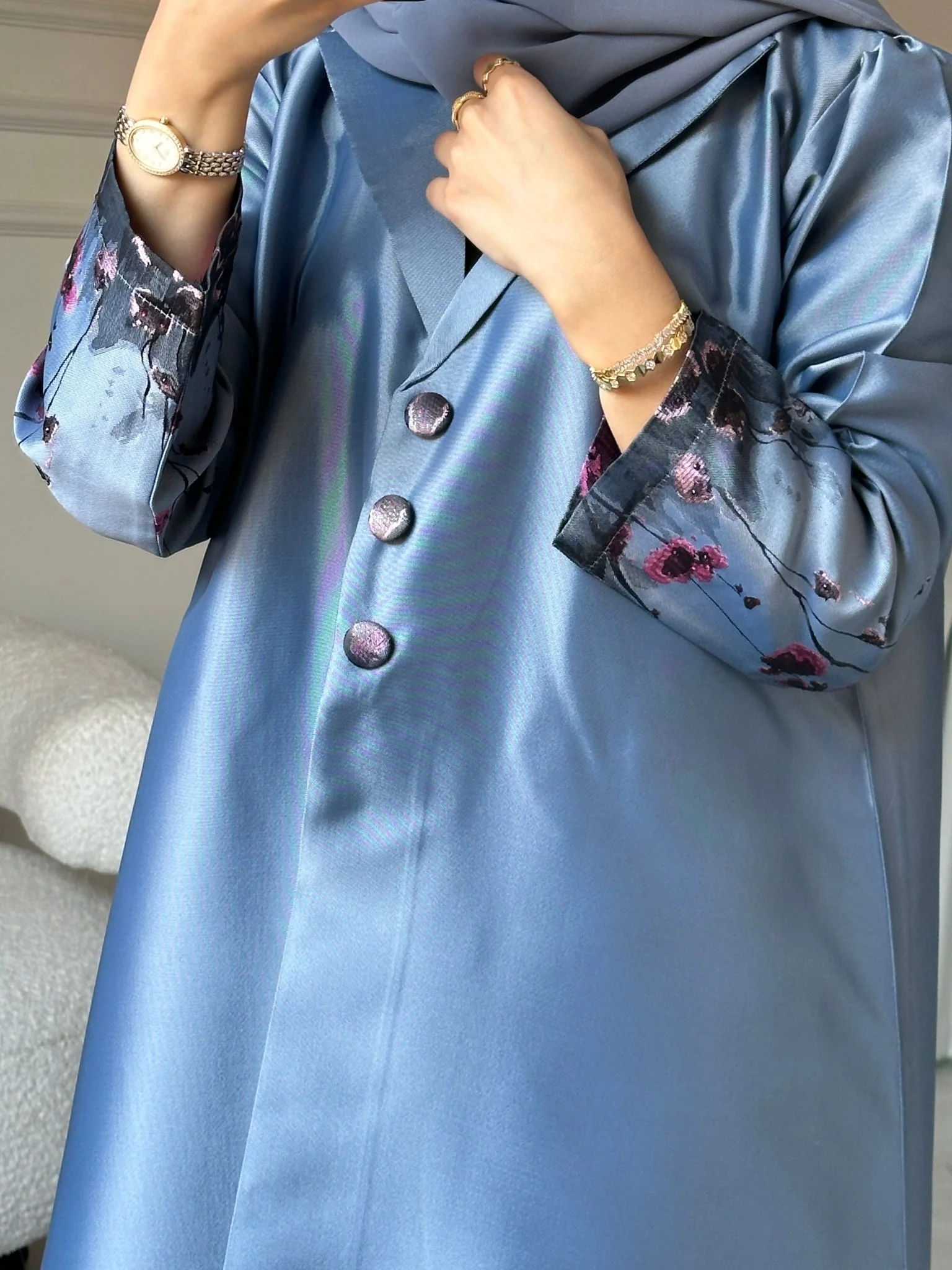 C RTW 0823-03 Blue Floral Printed Abaya - Image 3
