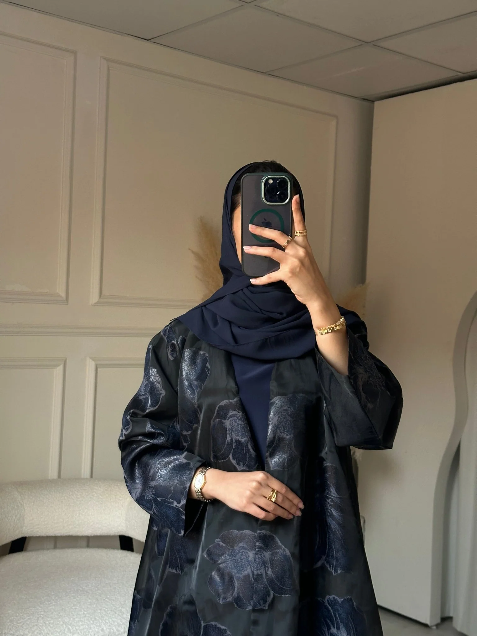 C RTW 0824-01 Black Blue Floral Abaya - Image 7