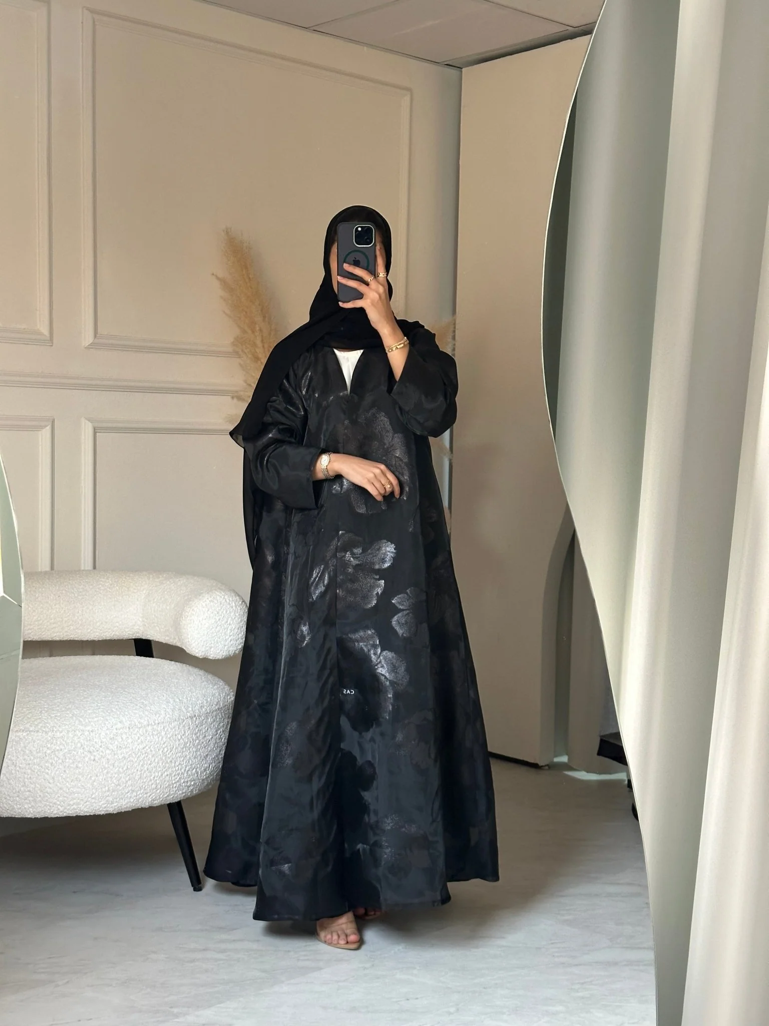 C RTW 0824-02 Black Floral Abaya - Image 3