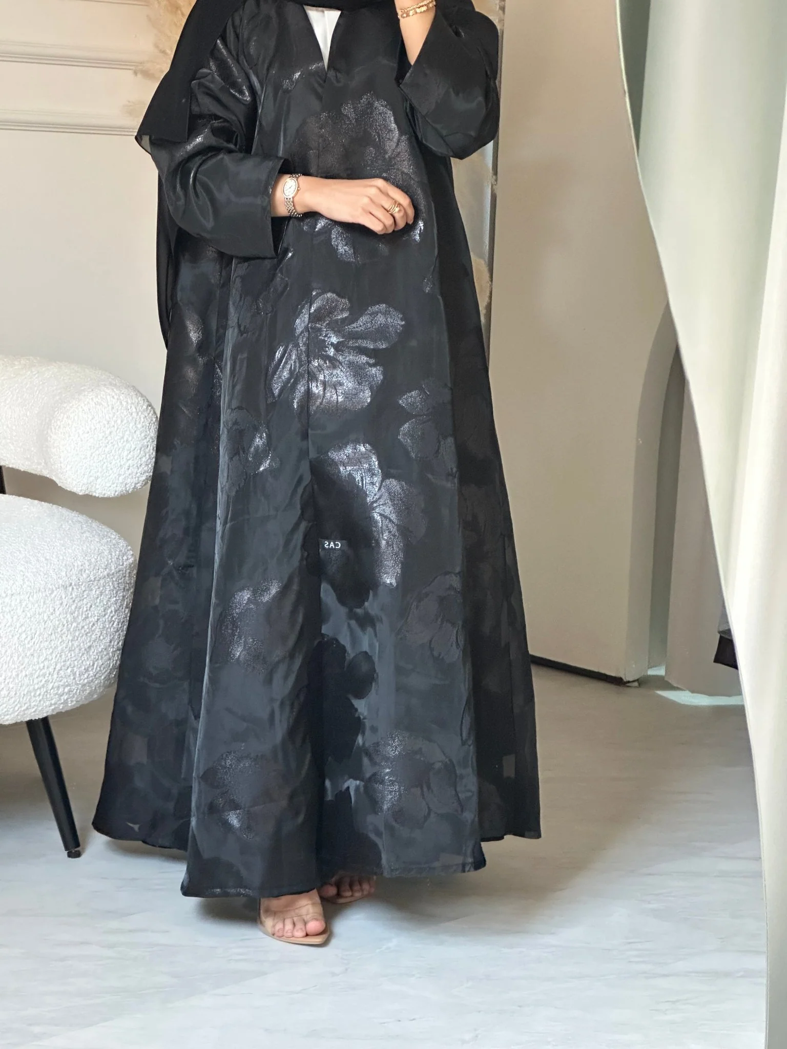 C RTW 0824-02 Black Floral Abaya - Image 4