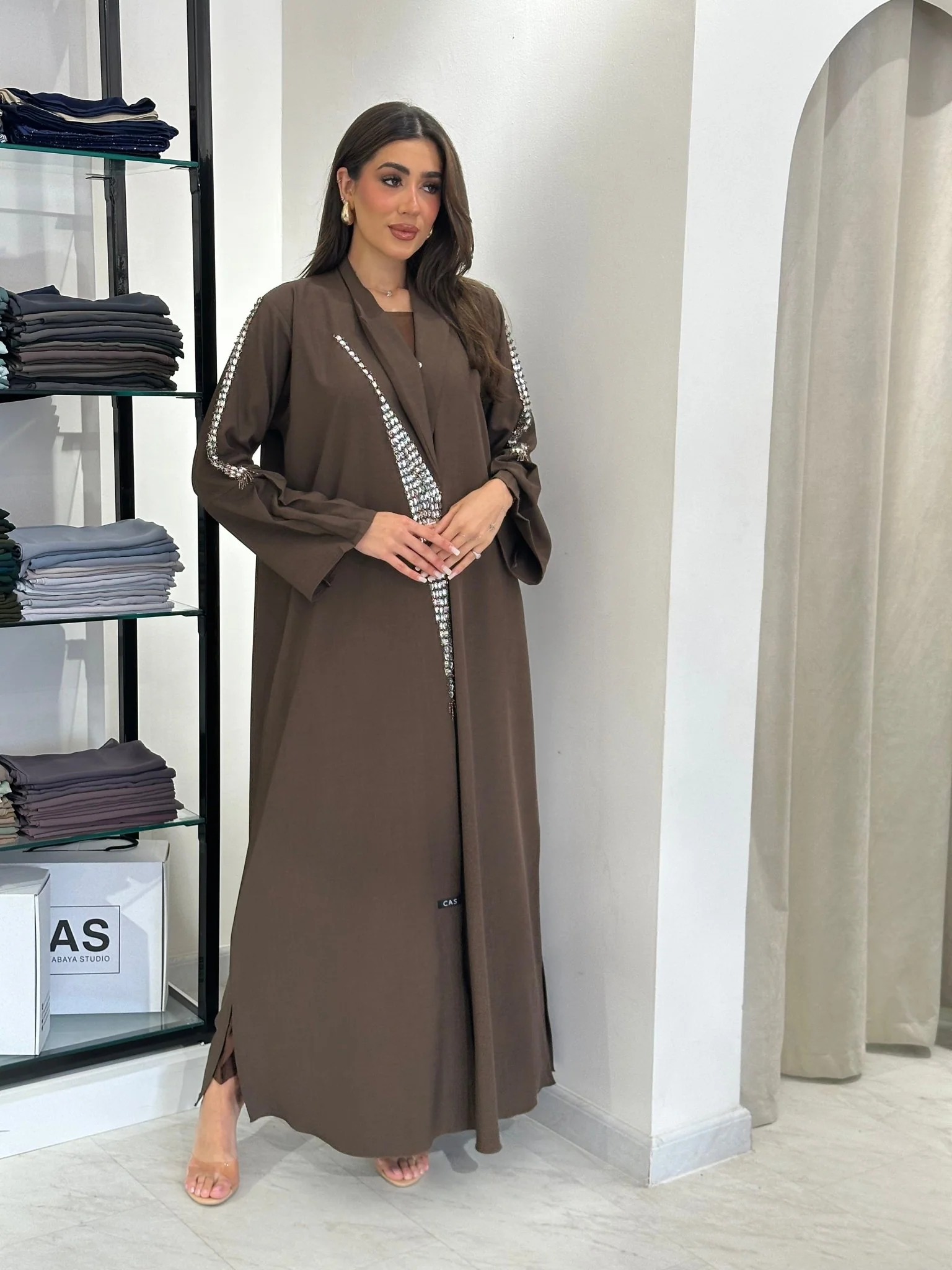 C RTW 0831 Brown Beaded Abaya - Image 5