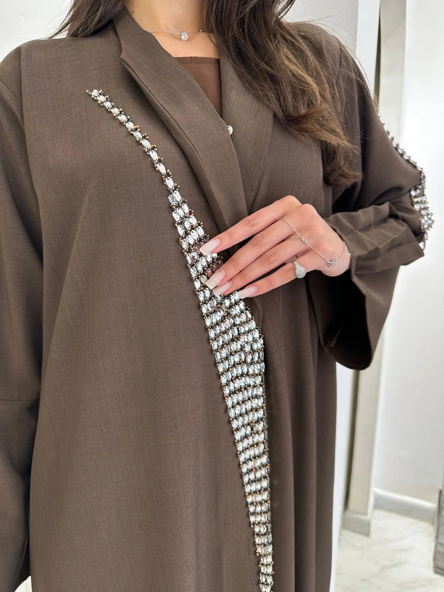 C RTW 0831 Brown Beaded Abaya - Image 9