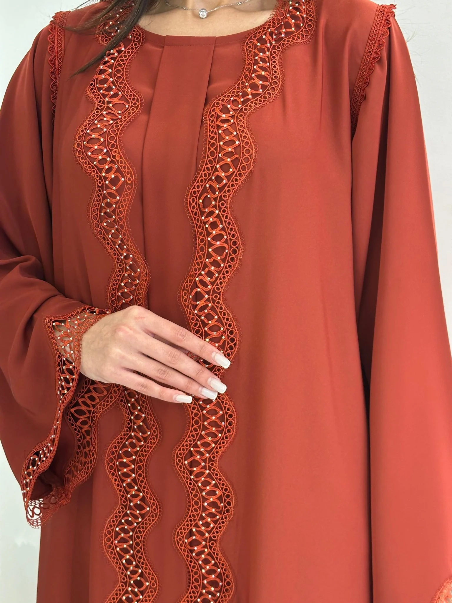 C 0835 Burnt Orange Lace Abaya - Image 4