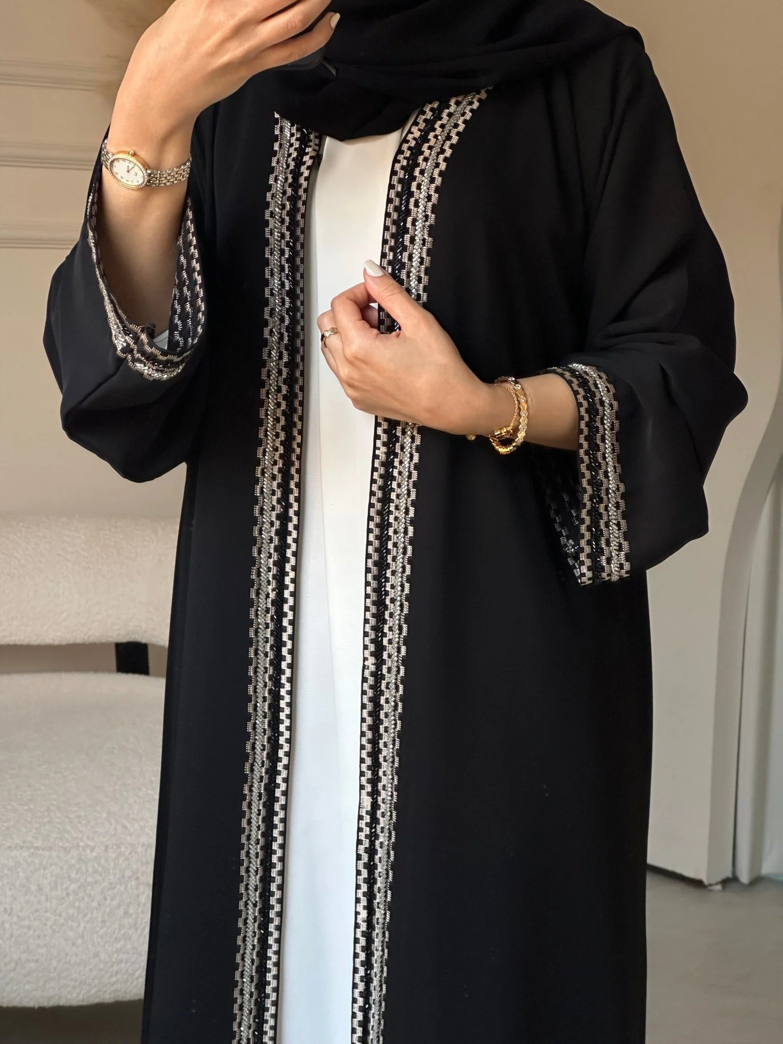 C 0858 Black Beaded Abaya - Image 5