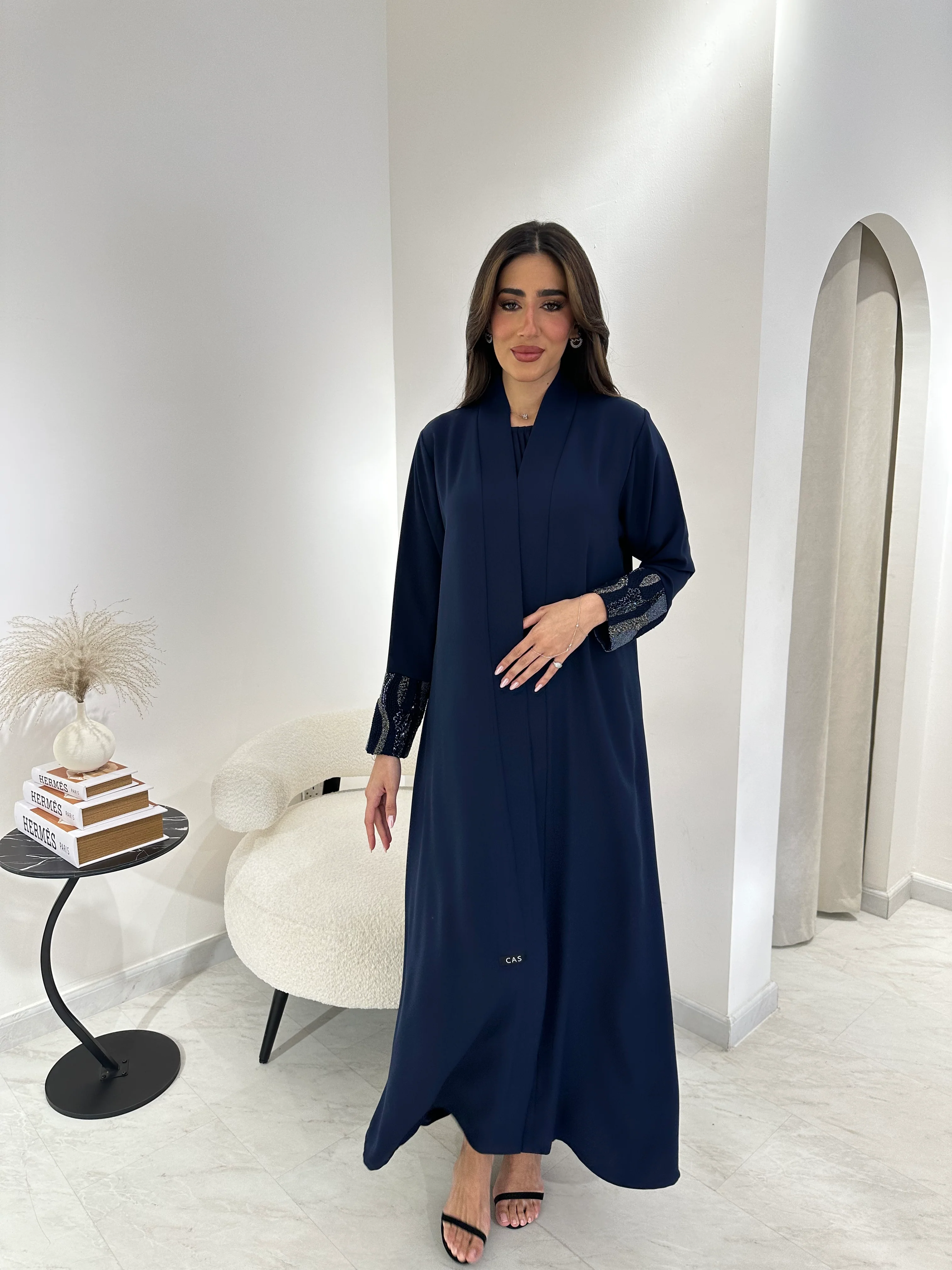C 0875-01 Blue Beaded Eid Abaya - Image 4