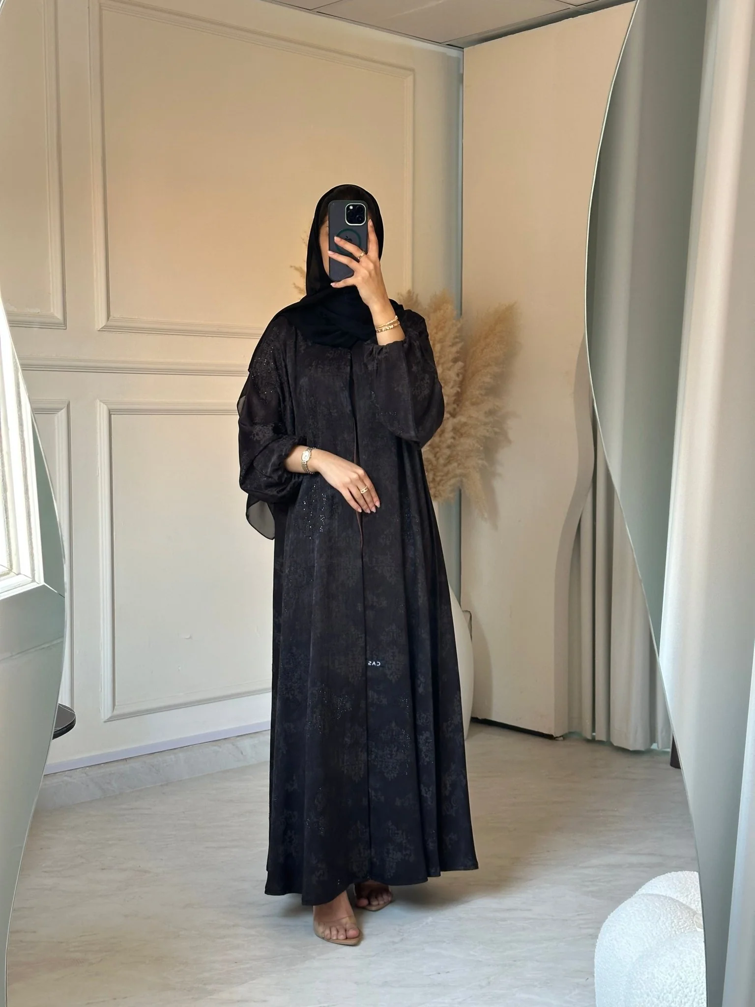 C 0880 Black Printed Abaya - Image 3
