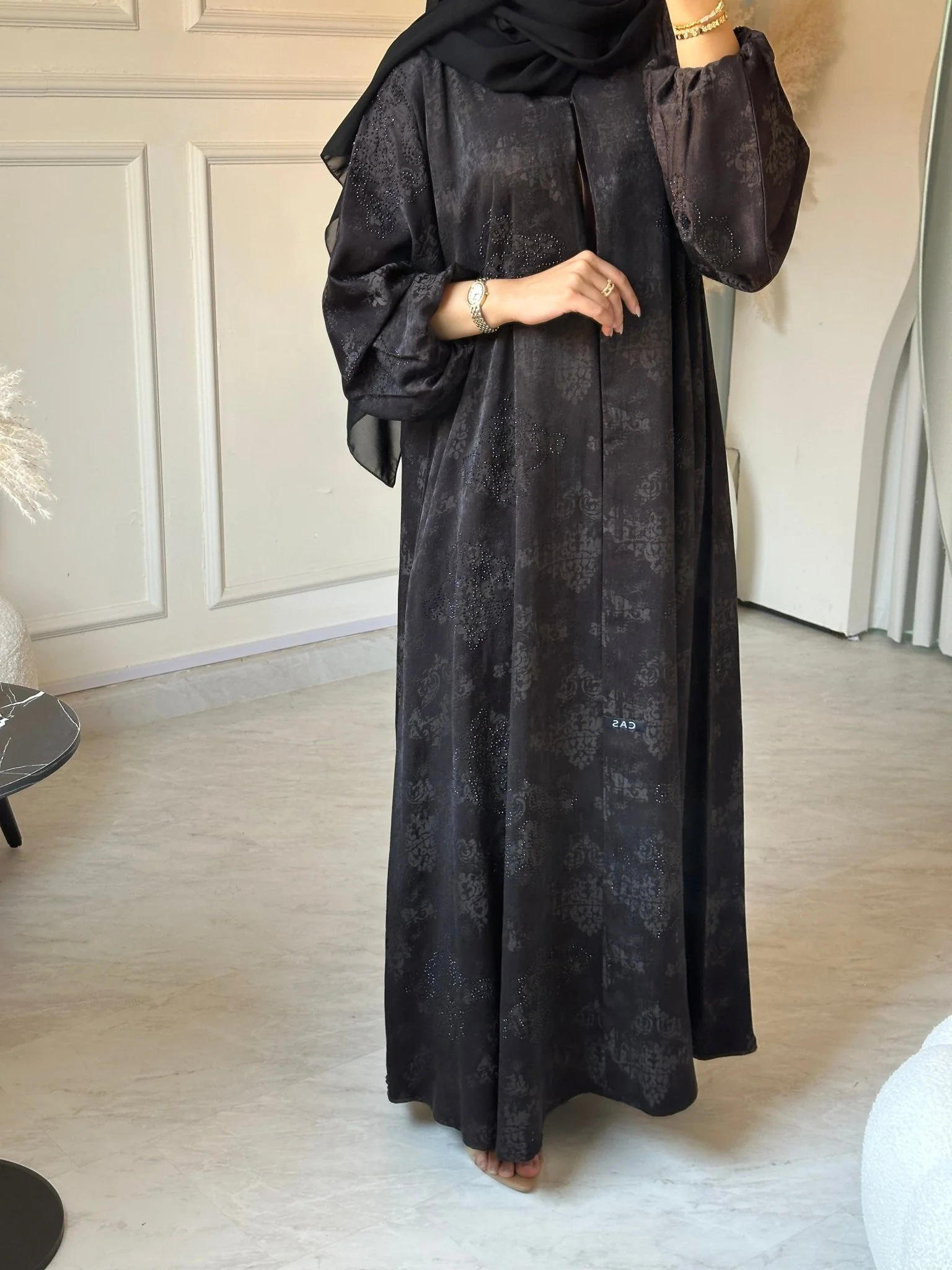 C 0880 Black Printed Abaya - Image 7