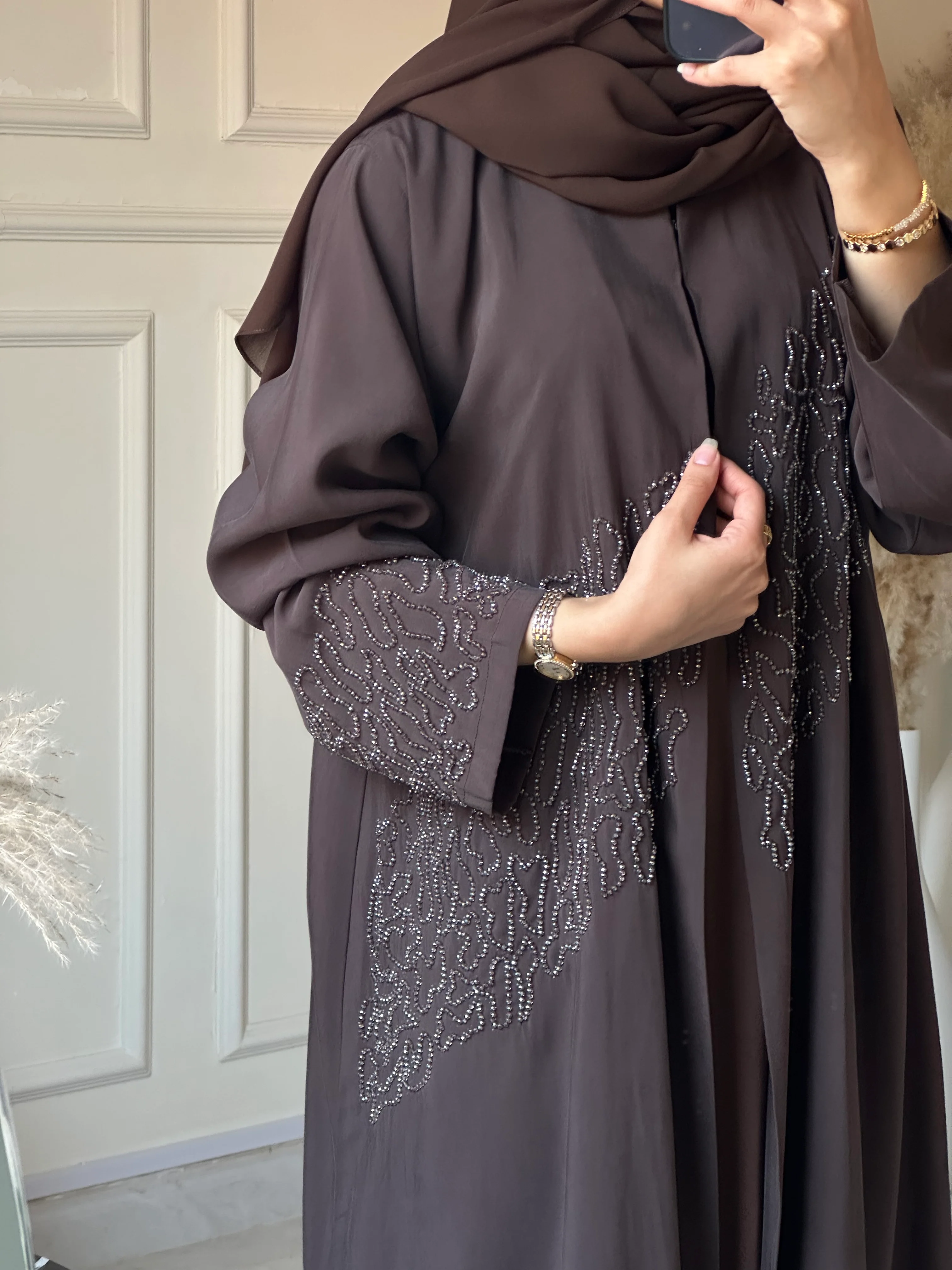 C RTW 0881 Brown Beaded Abaya - Image 5