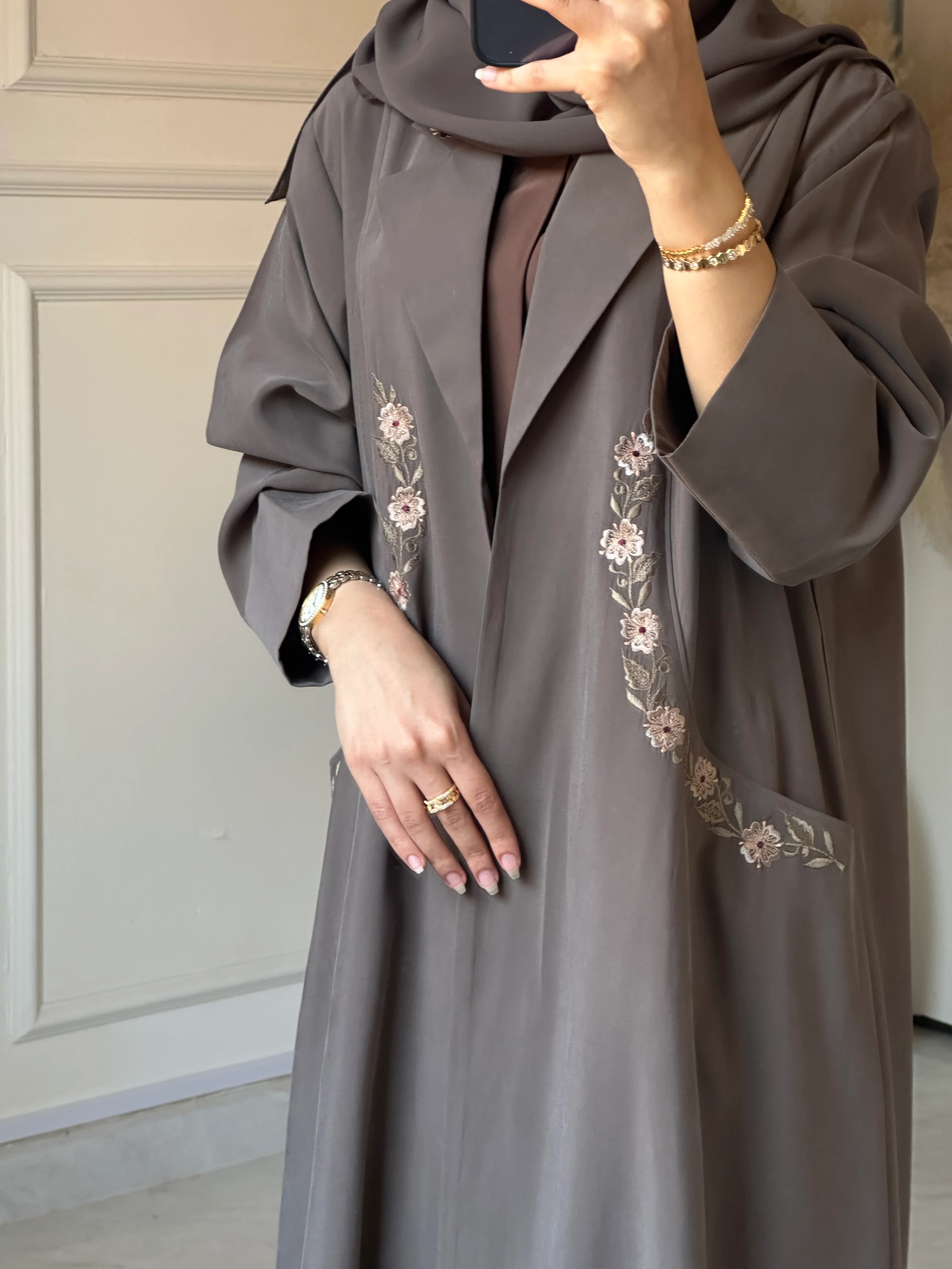 C 0883 Brown Coat Abaya - Image 5