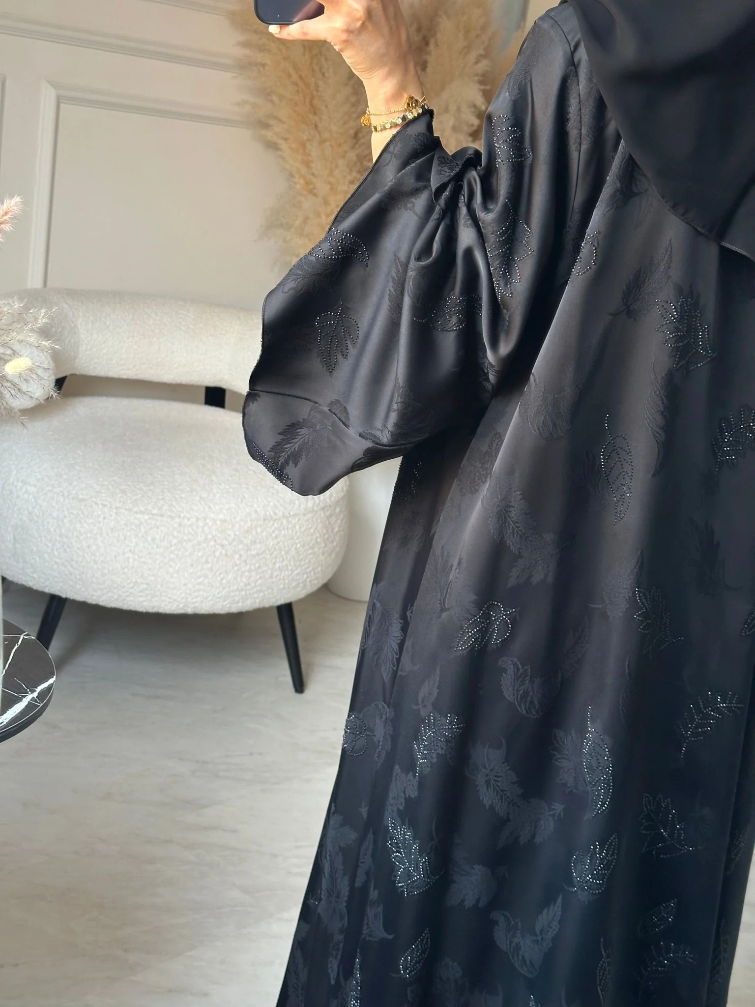 C 0885 Black Printed Kloosh Abaya - Image 3