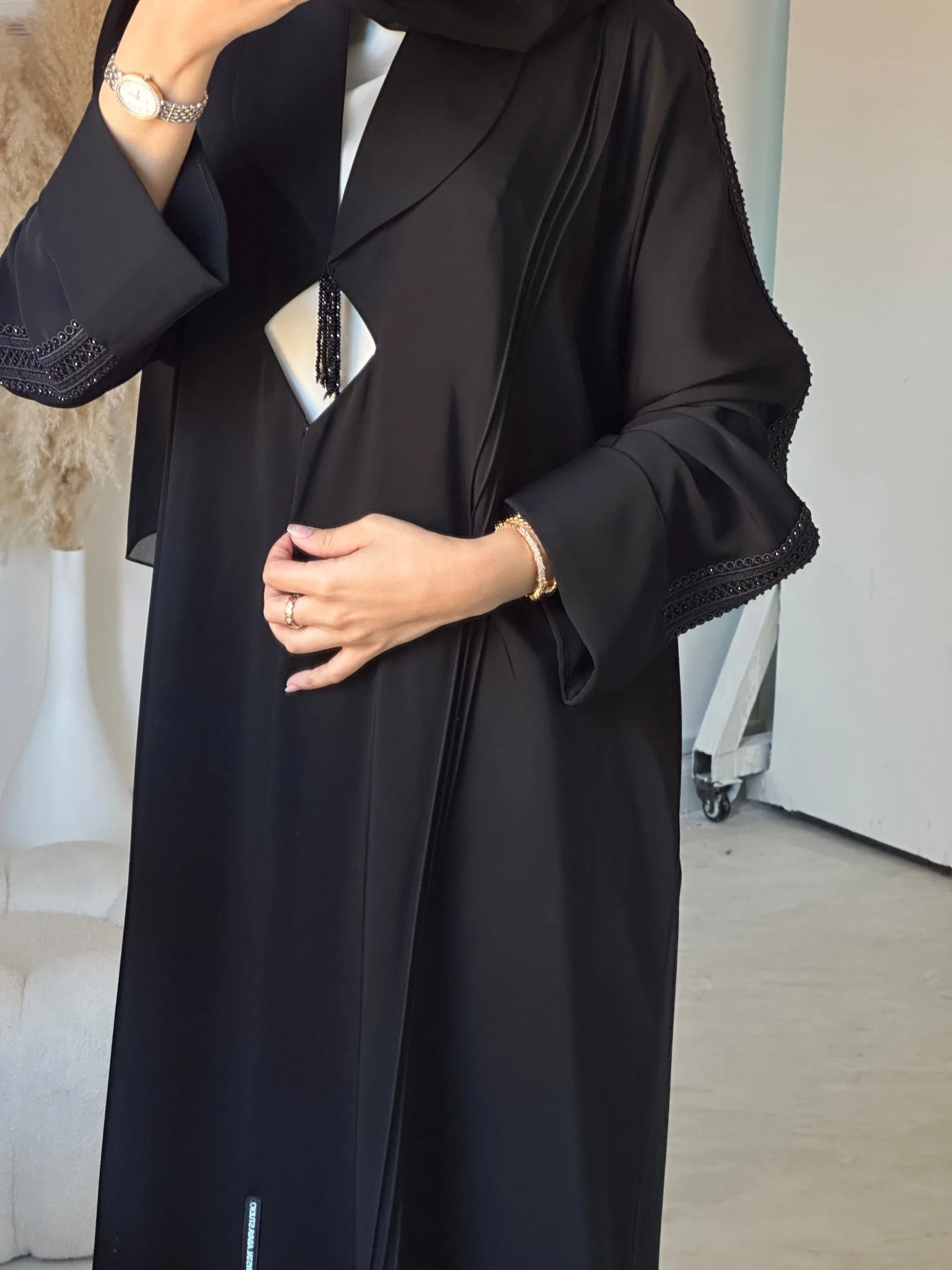C 0888 Black Beaded Abaya - Image 6
