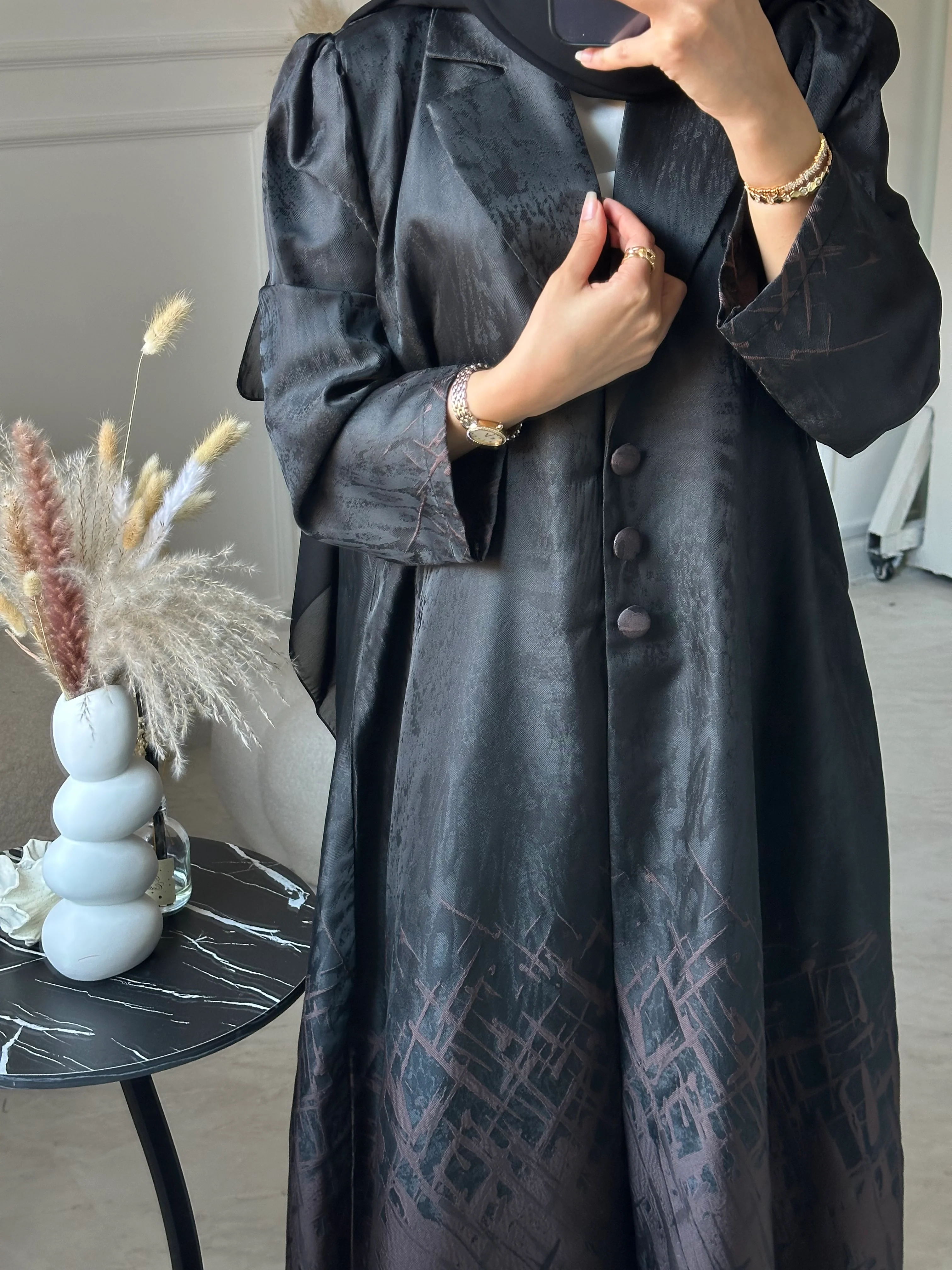 C 0895-02 Brown Jacquard Abaya