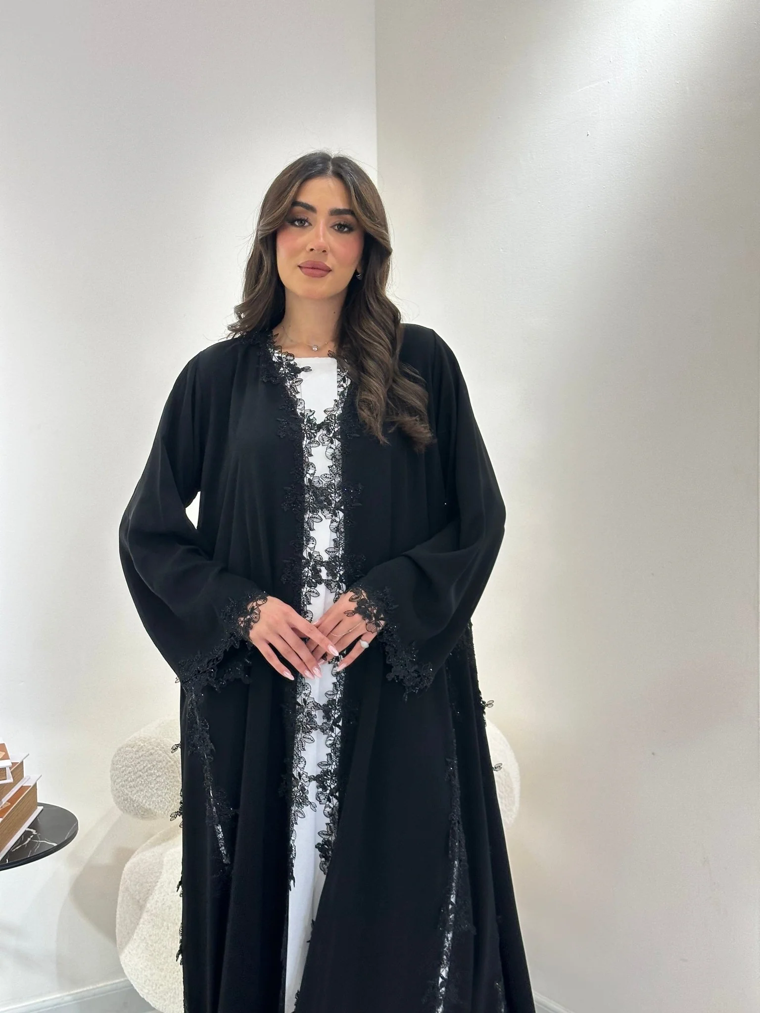C 0896 Black Lace Abaya - Image 6