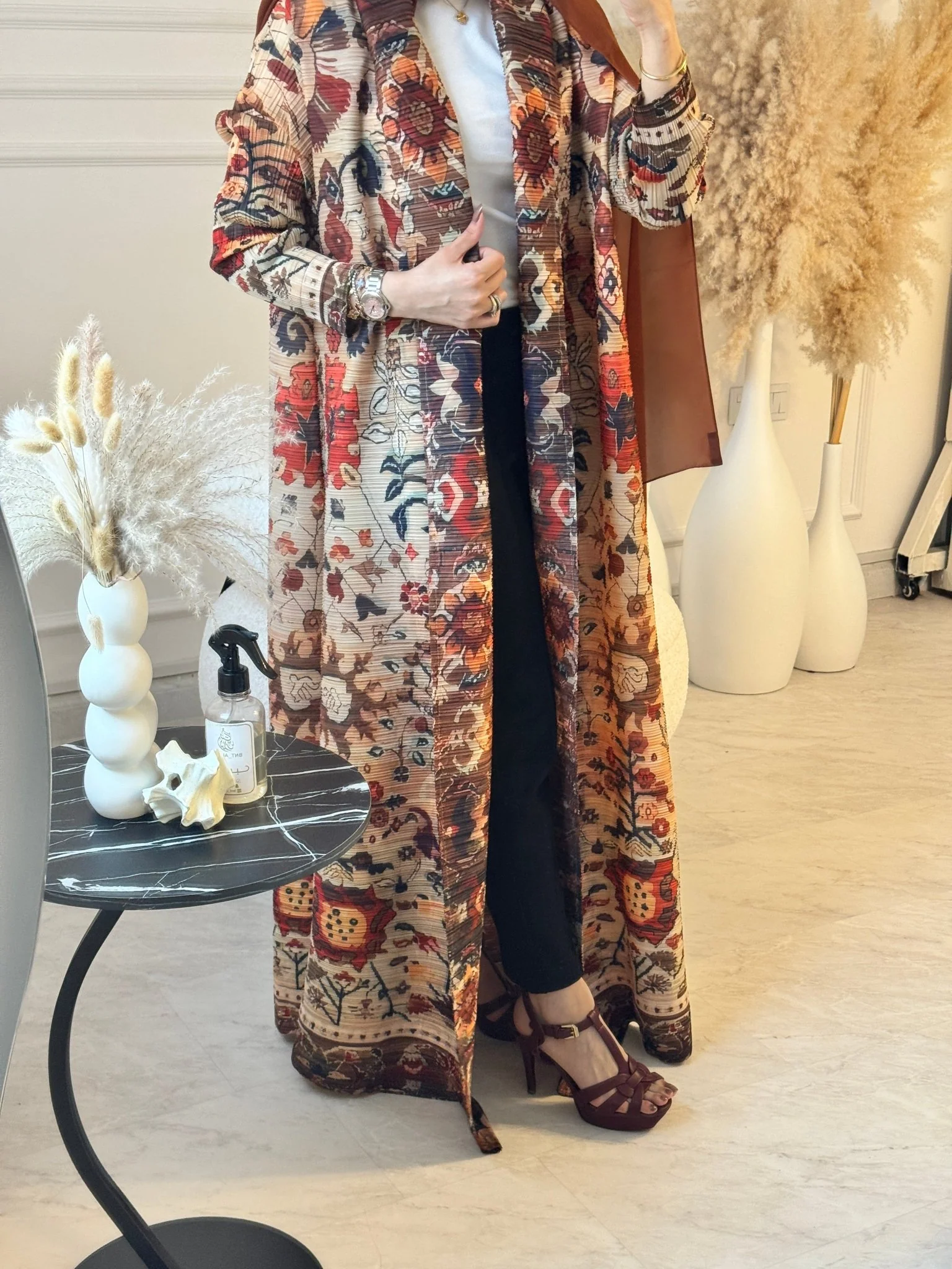C RTW 09 Cinnamon Pleated Print Abaya - Image 5