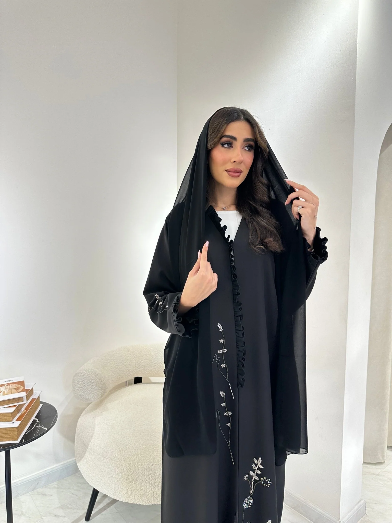 C 0906 Black Beaded Abaya - Image 9