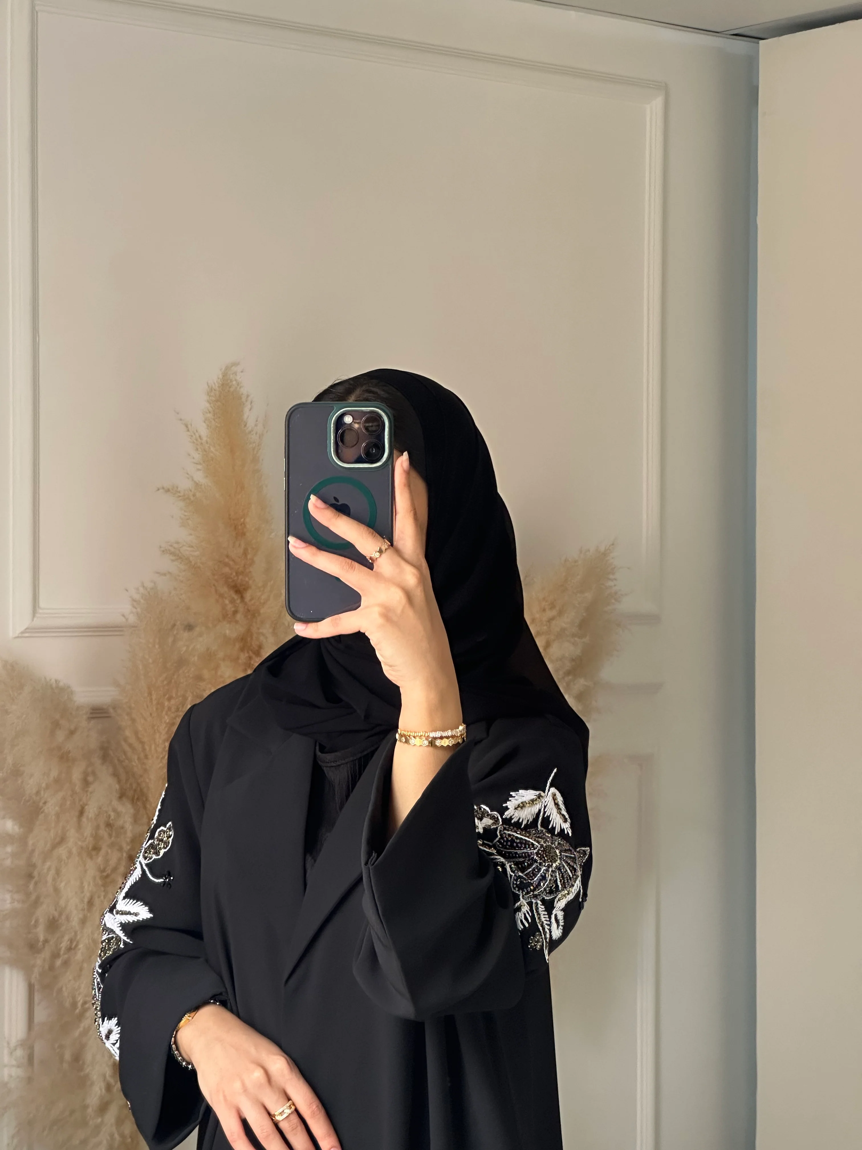 C 0928 Black Beaded Eid Abaya - Image 7