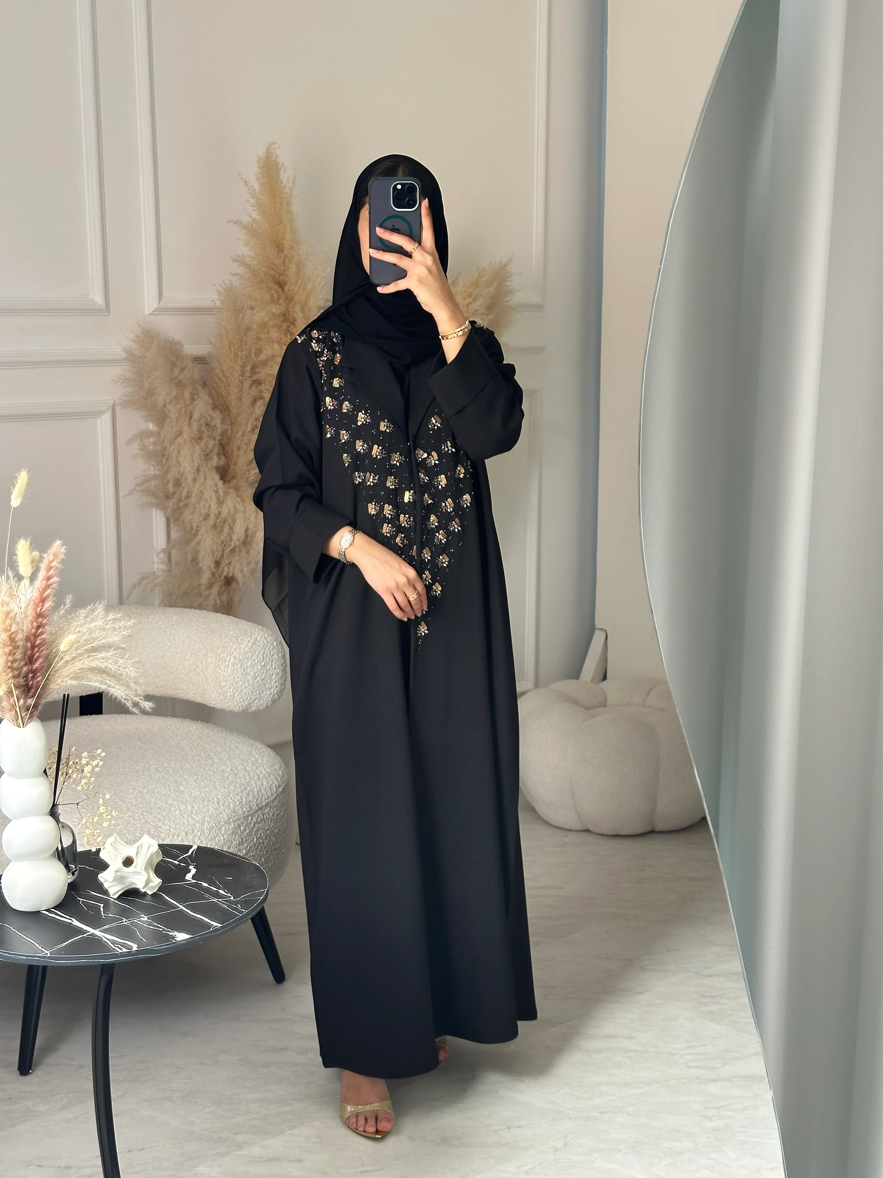C RTW 0929 Black Beaded Eid Abaya - Image 5