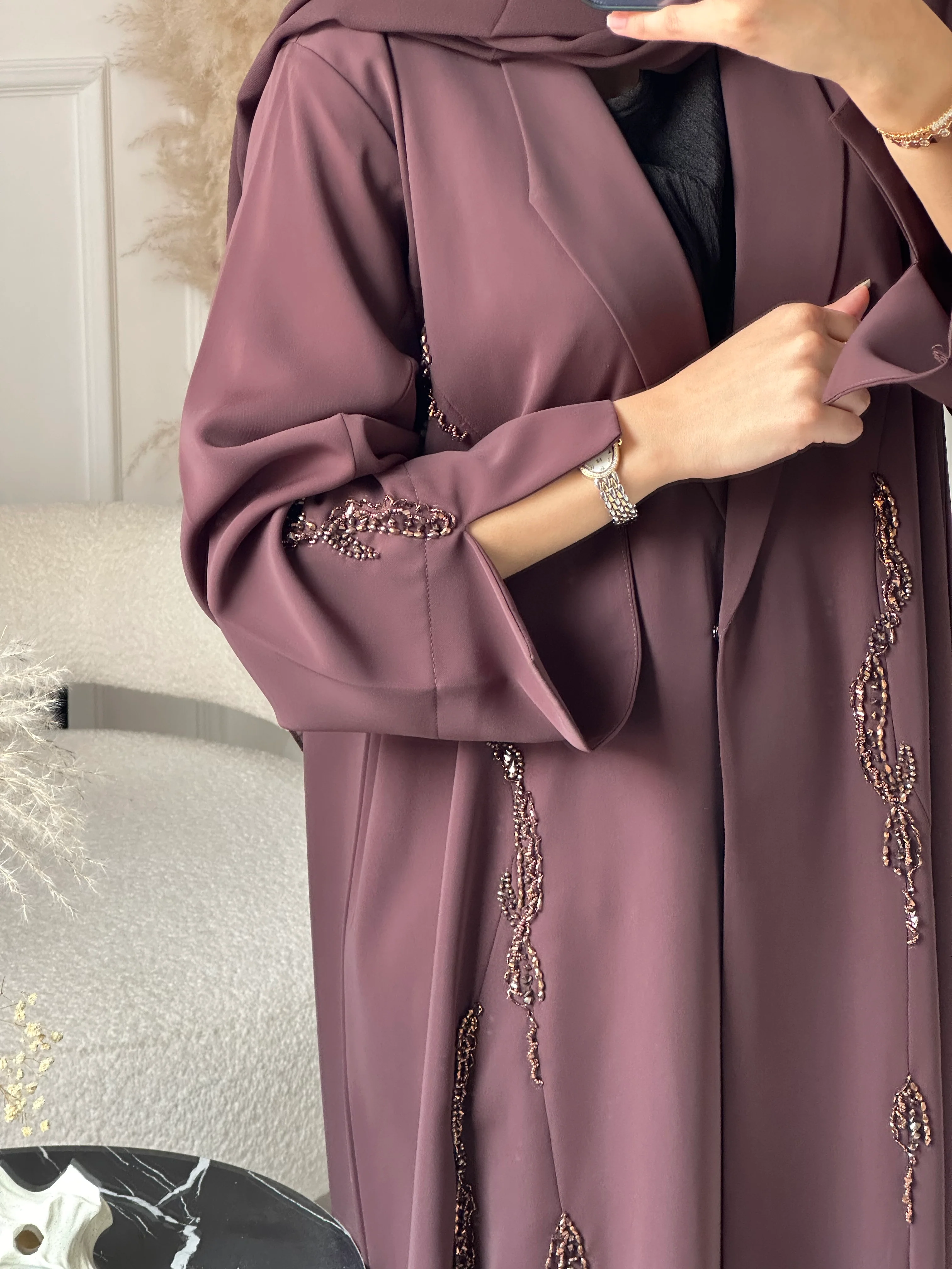C RTW 0931 Brown Beaded Eid Abaya - Image 6