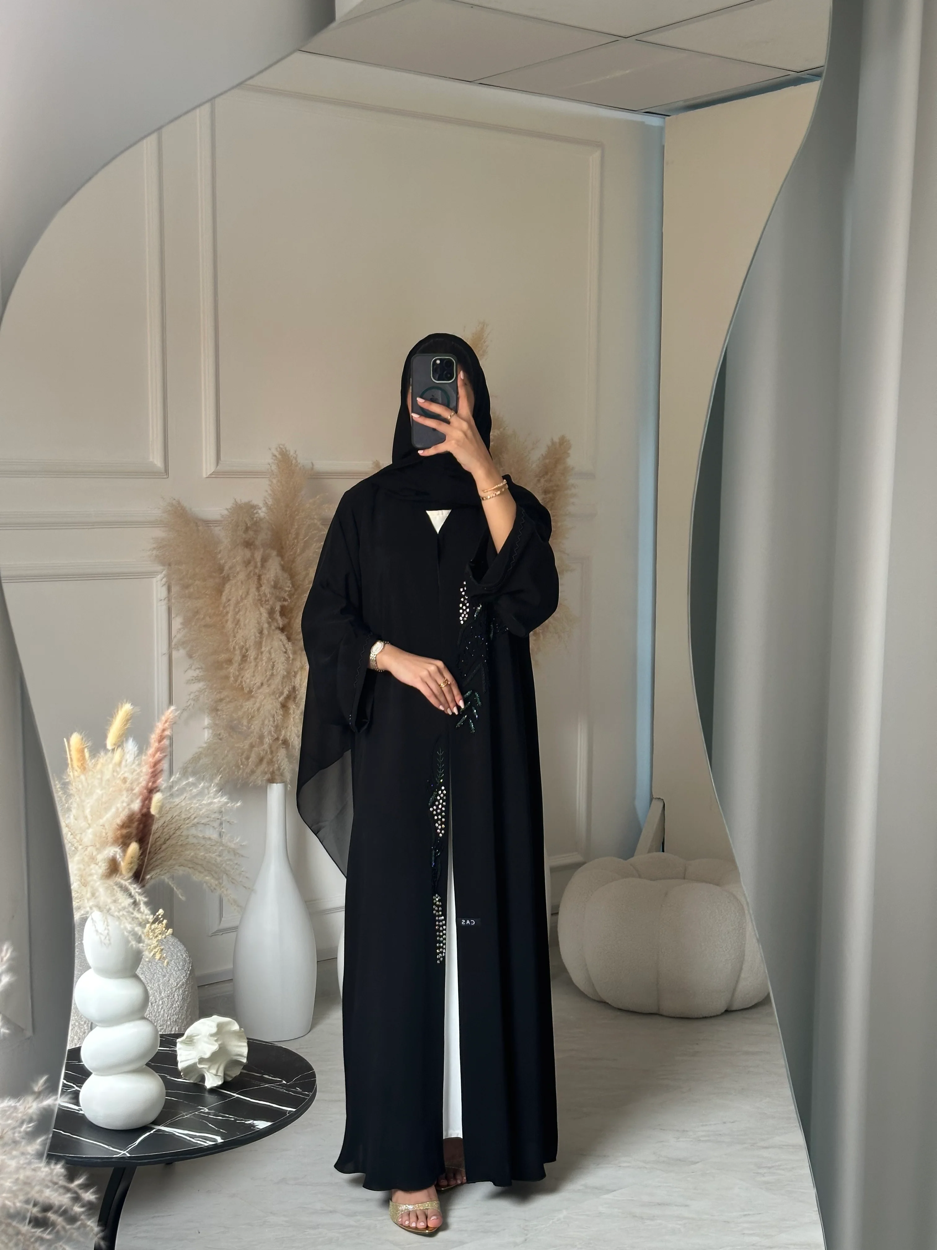 C 0948 Black Beaded Abaya - Image 3