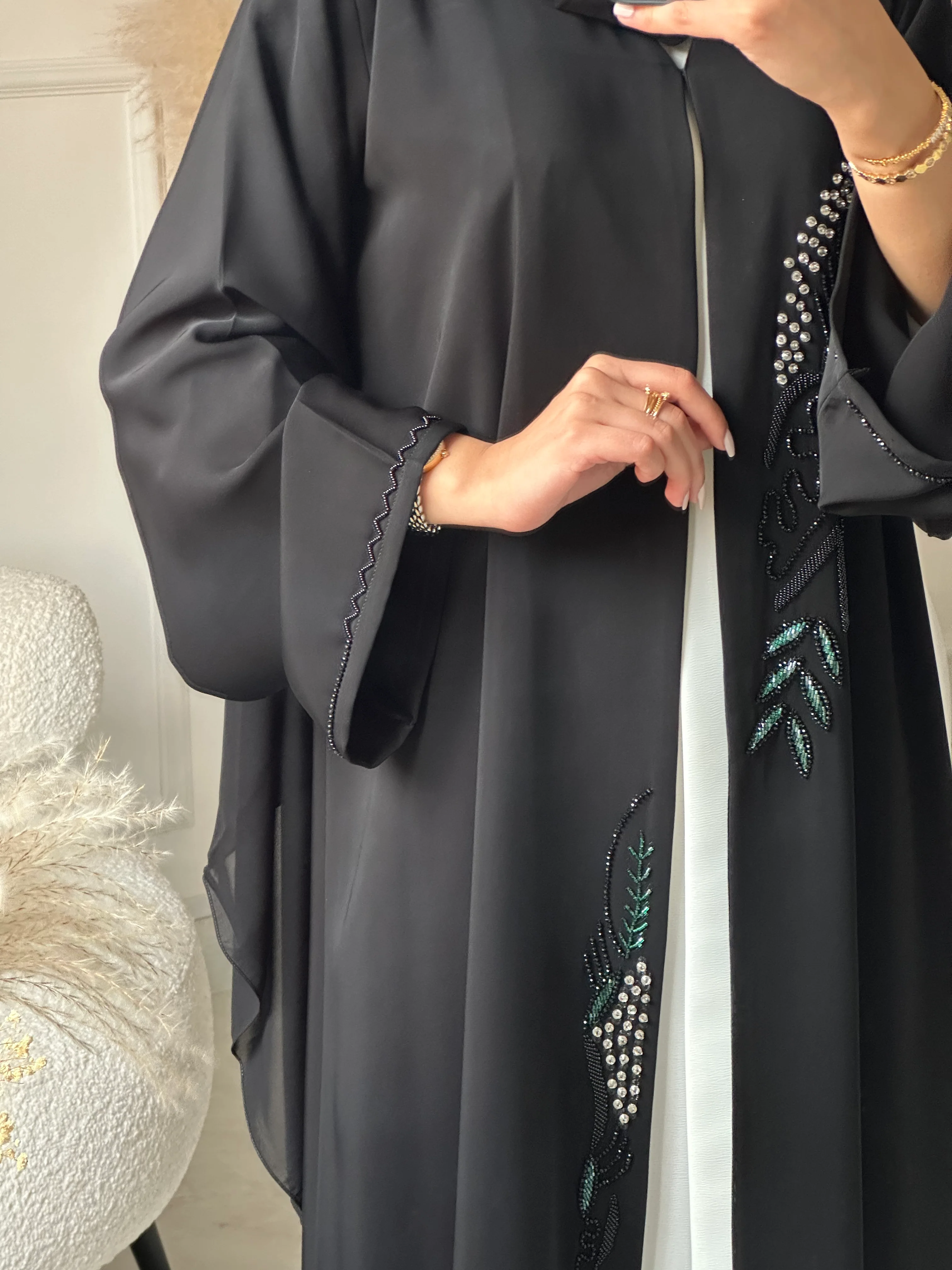 C 0948 Black Beaded Abaya - Image 5