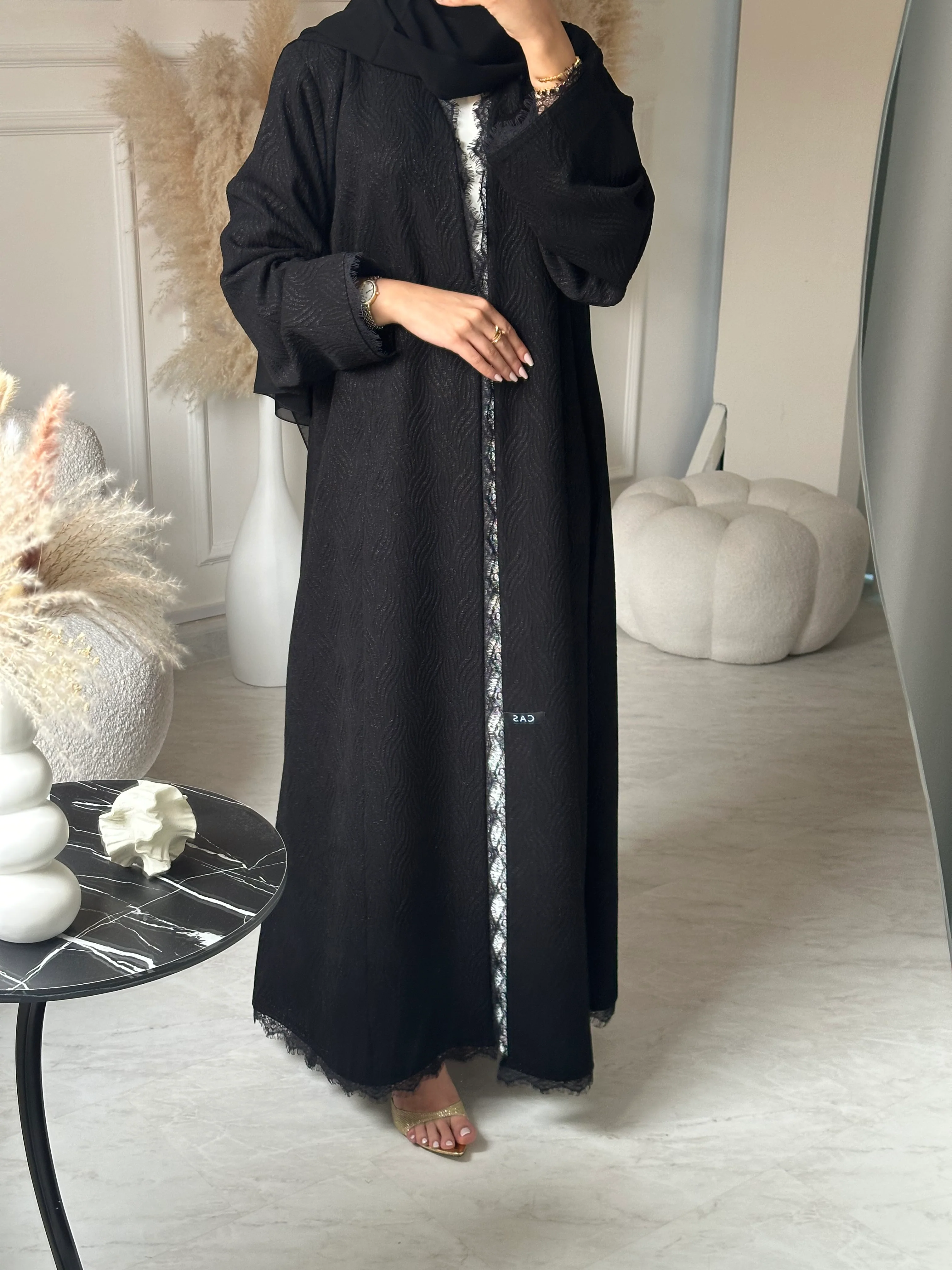 C 0951 Black Lace Abaya - Image 2