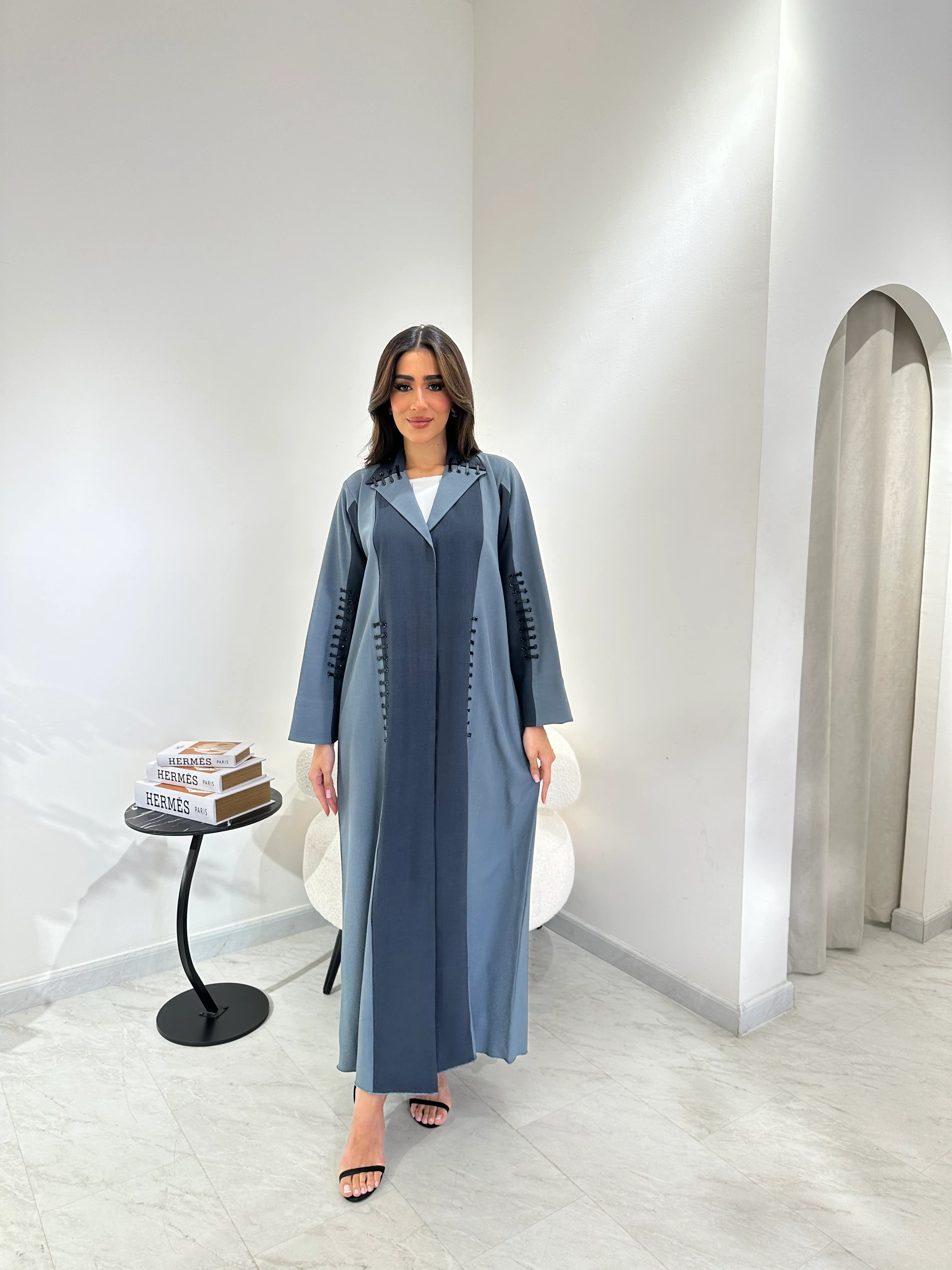 C 0958 Grey Blue Coat Abaya - Image 3