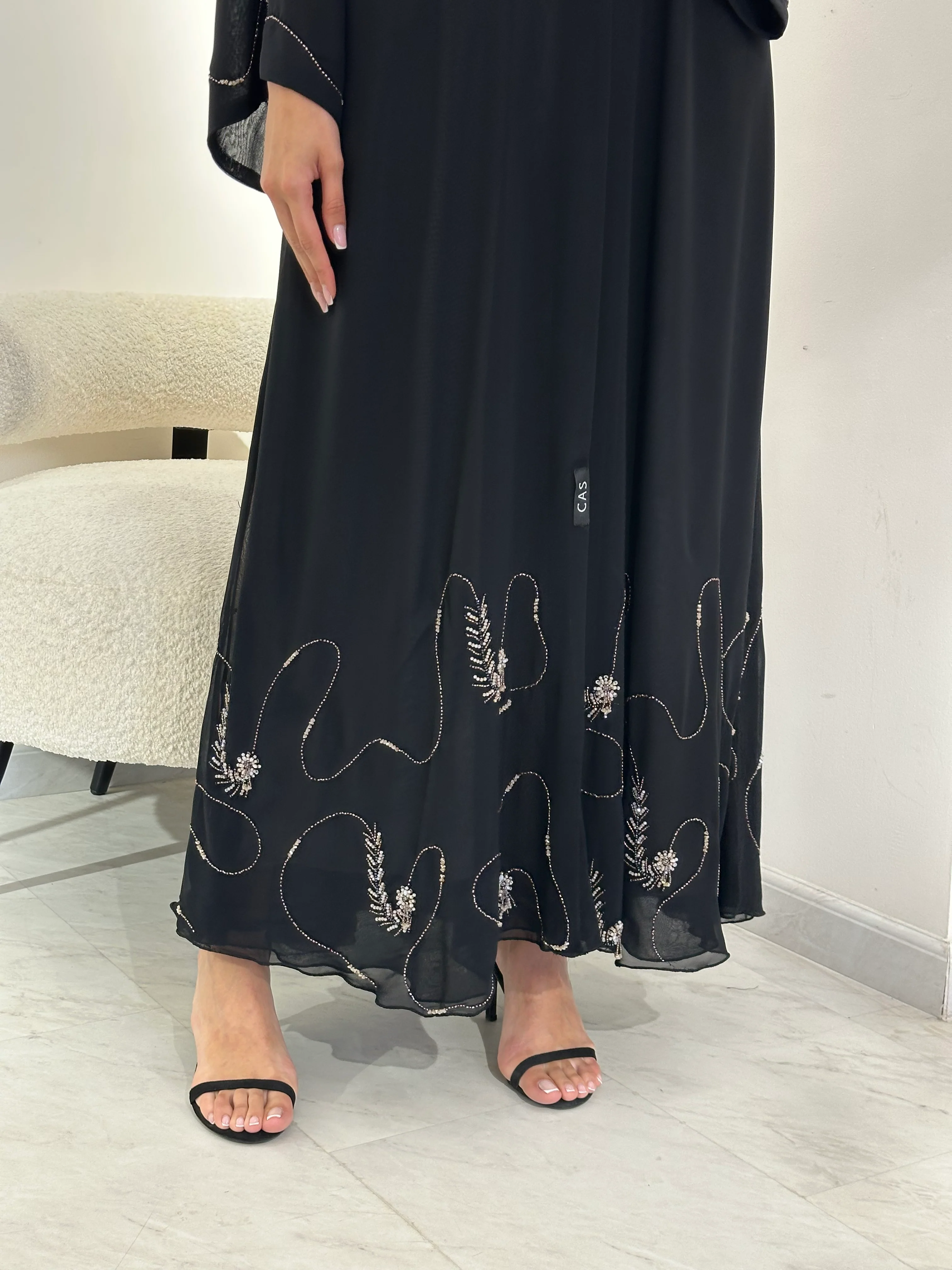 C 0961 Black Beaded Abaya - Image 2