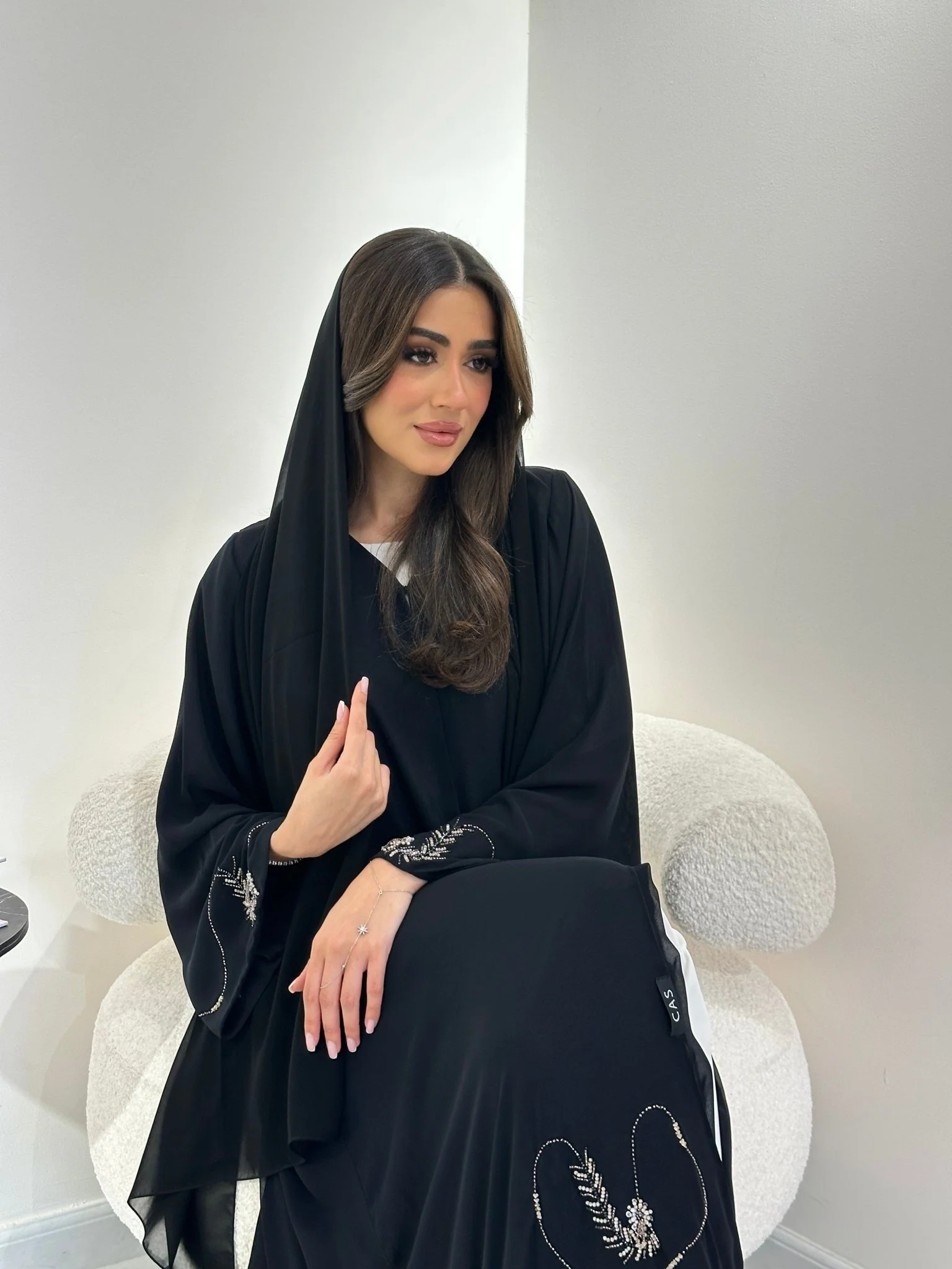 C 0961 Black Beaded Abaya - Image 6