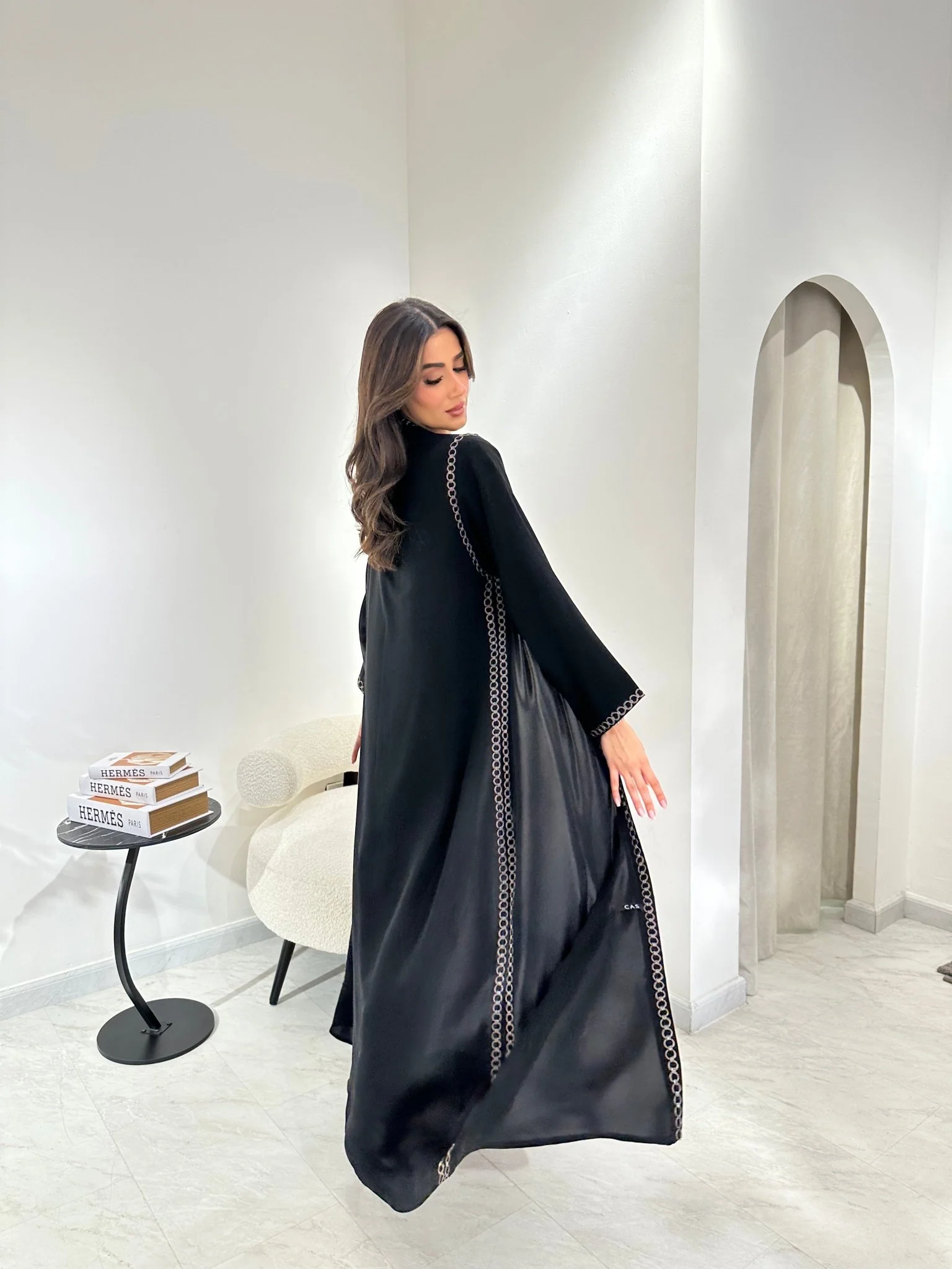 C RTW 0968 Black Beaded Abaya - Image 3