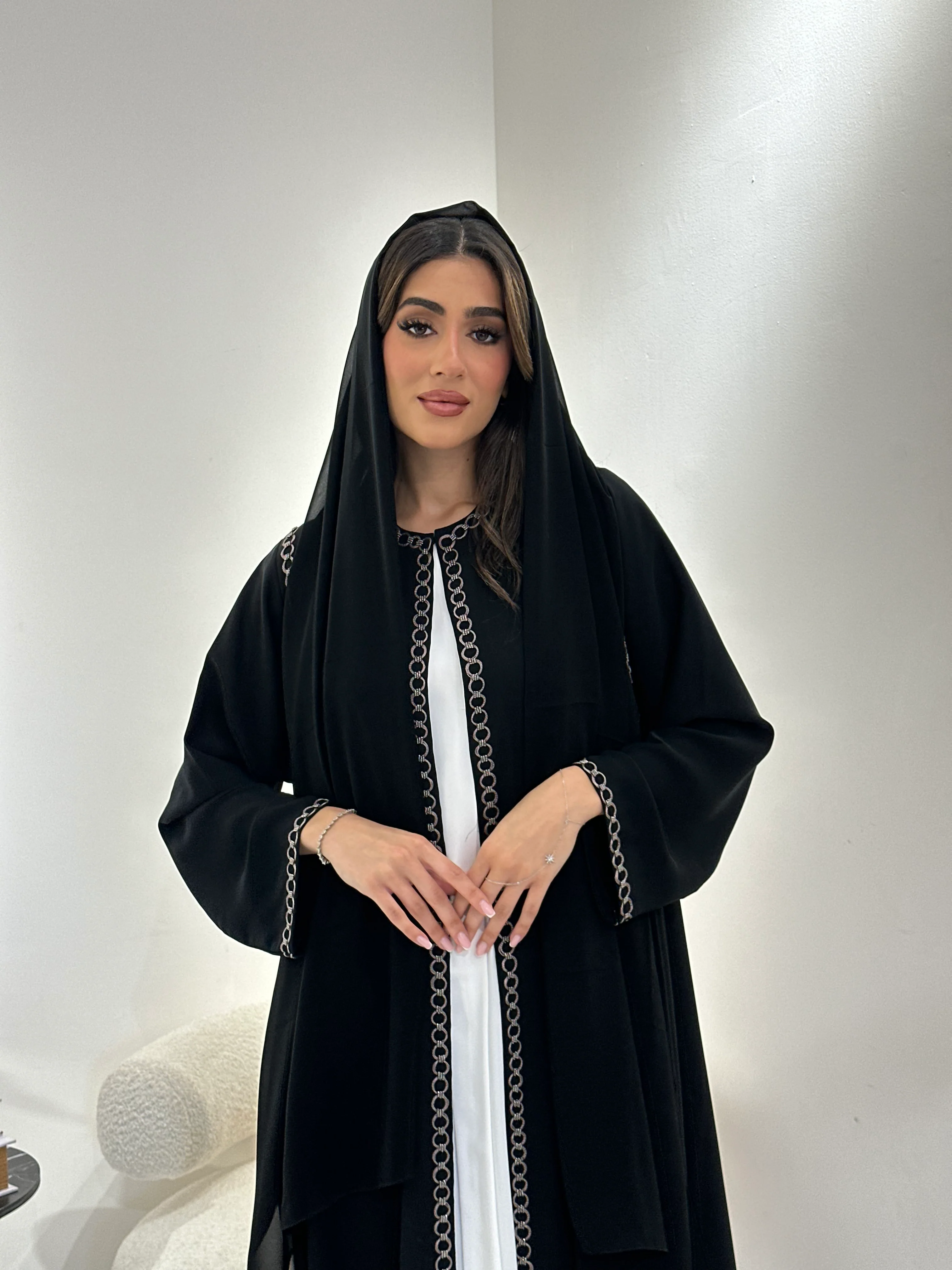 C RTW 0968 Black Beaded Abaya - Image 8
