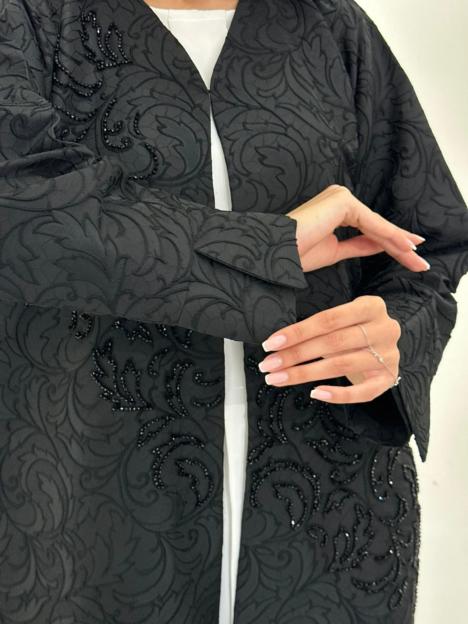 C 0974 Black Beaded Abaya - Image 4