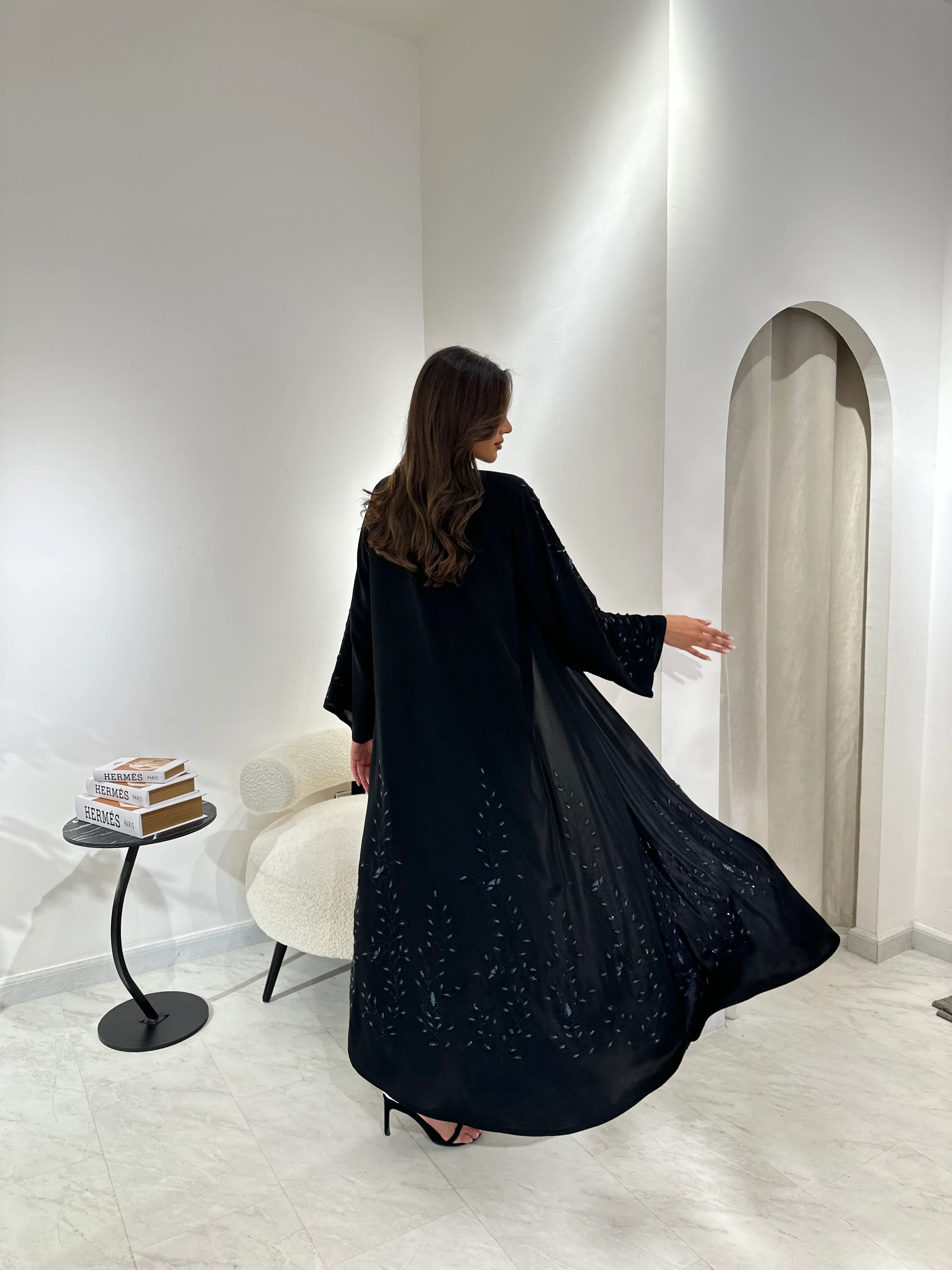 C RTW 0975 Black Beaded Abaya - Image 3