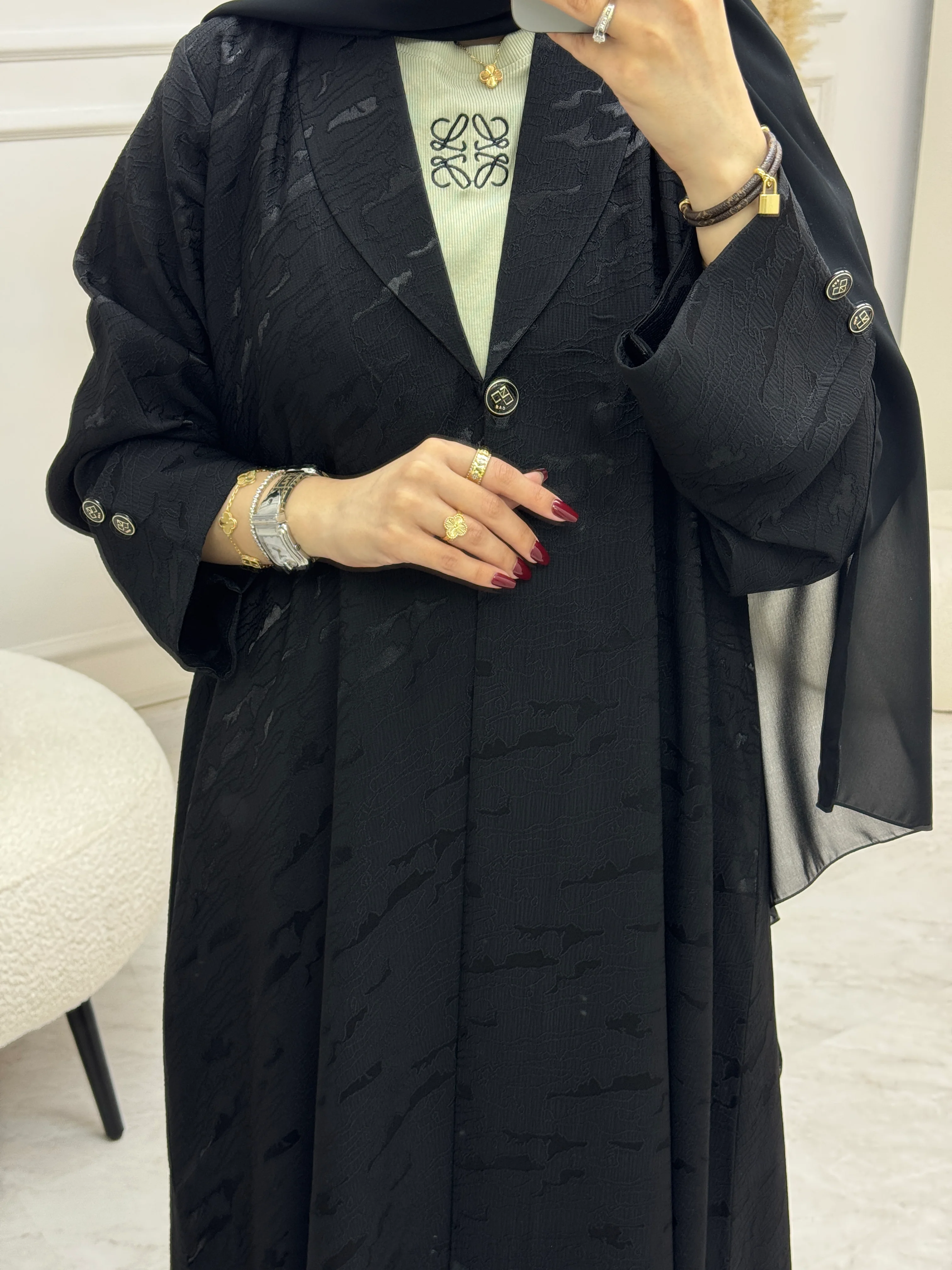 C 0991 Black Coat Abaya - Image 2