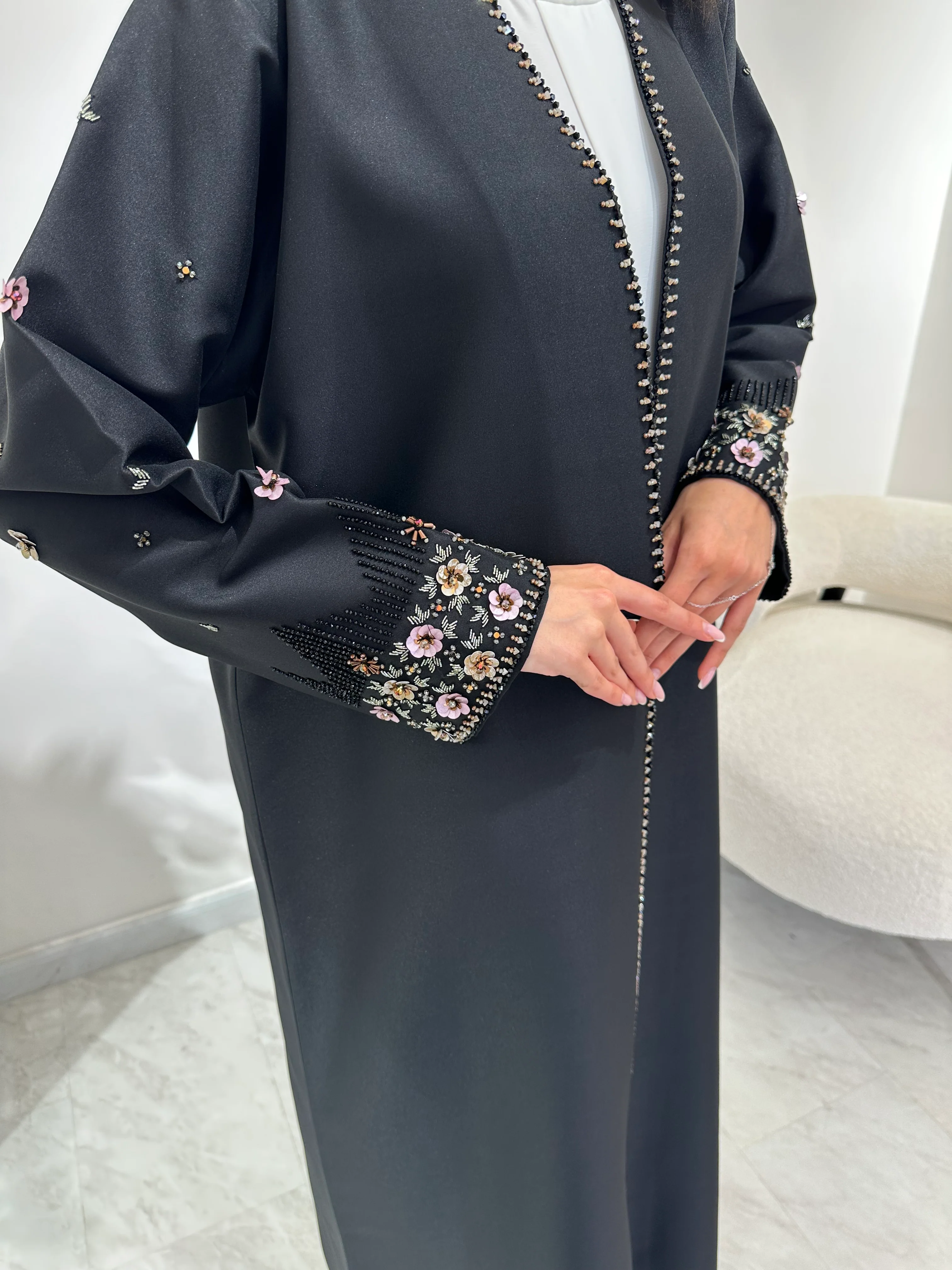 C 1009 Black Beaded Abaya - Image 7