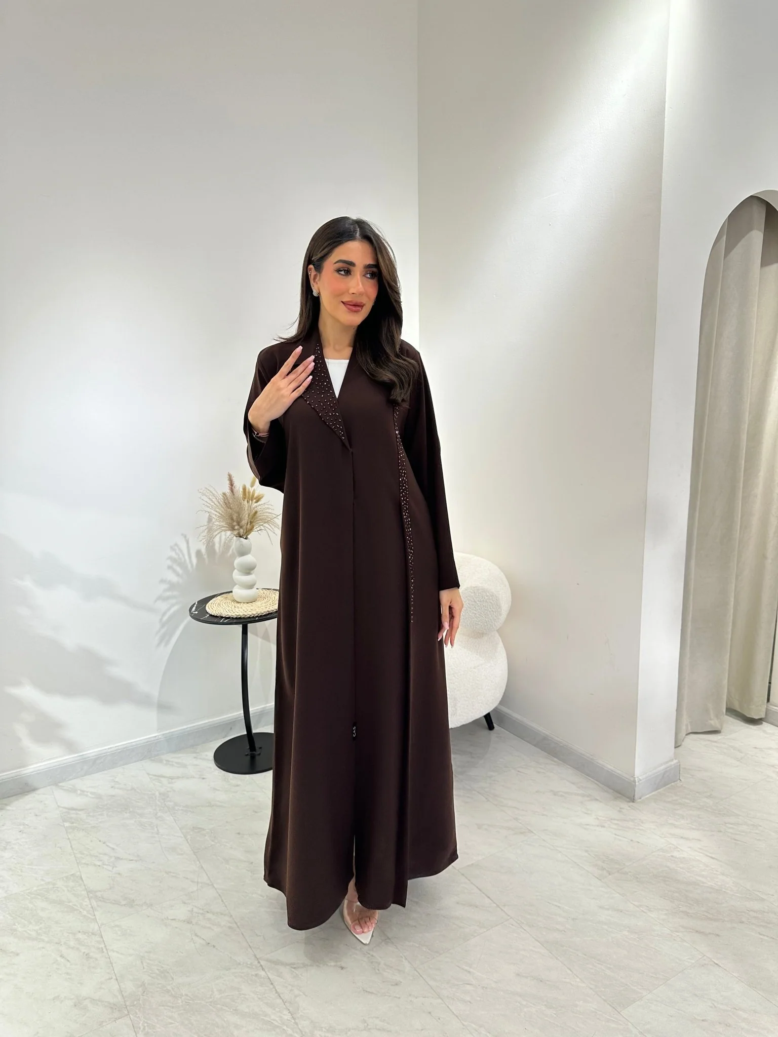 C RTW 1027 Brown Beaded Abaya - Image 3