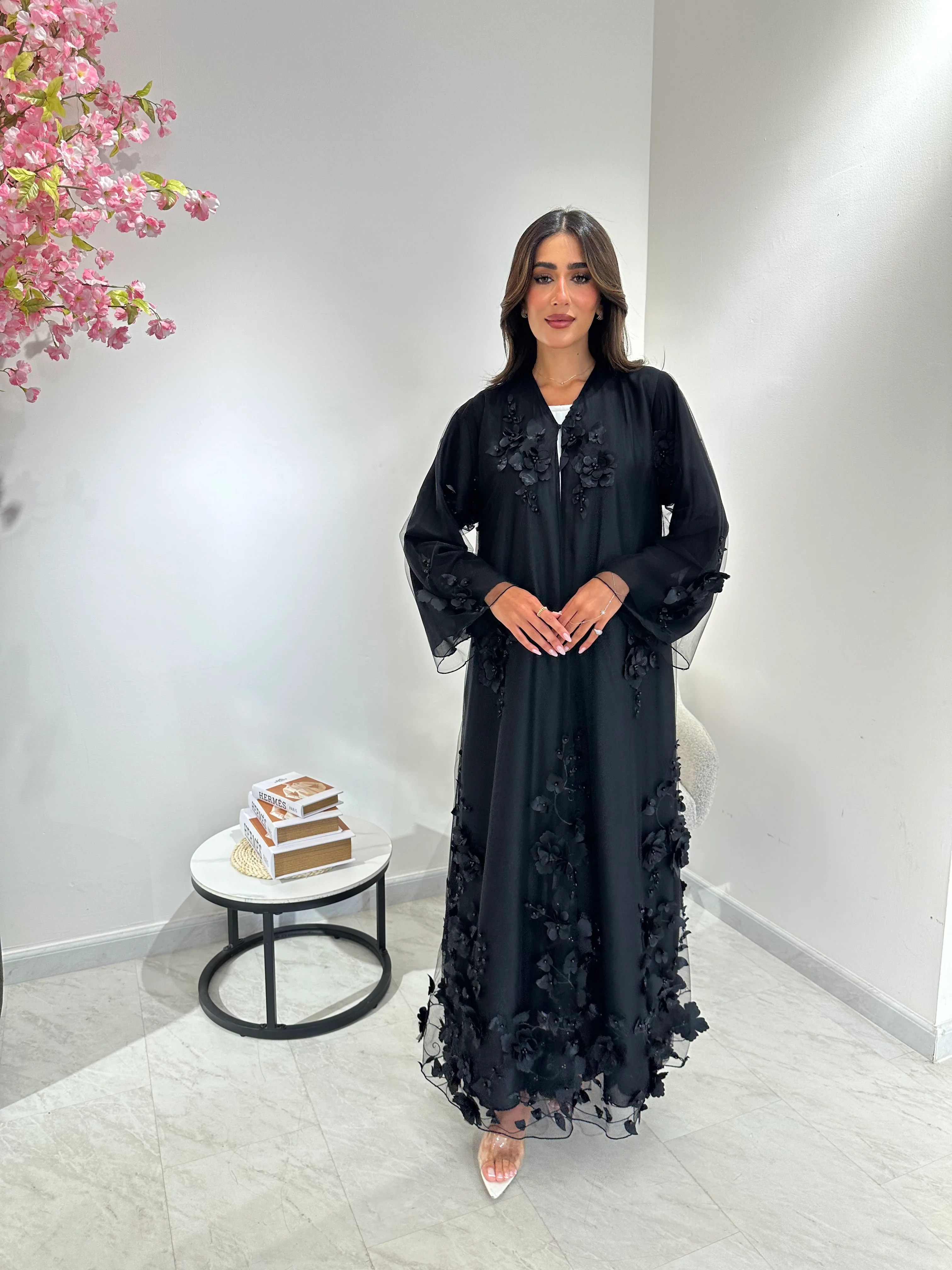 C RTW 1041 Black Dantel Abaya - Image 5
