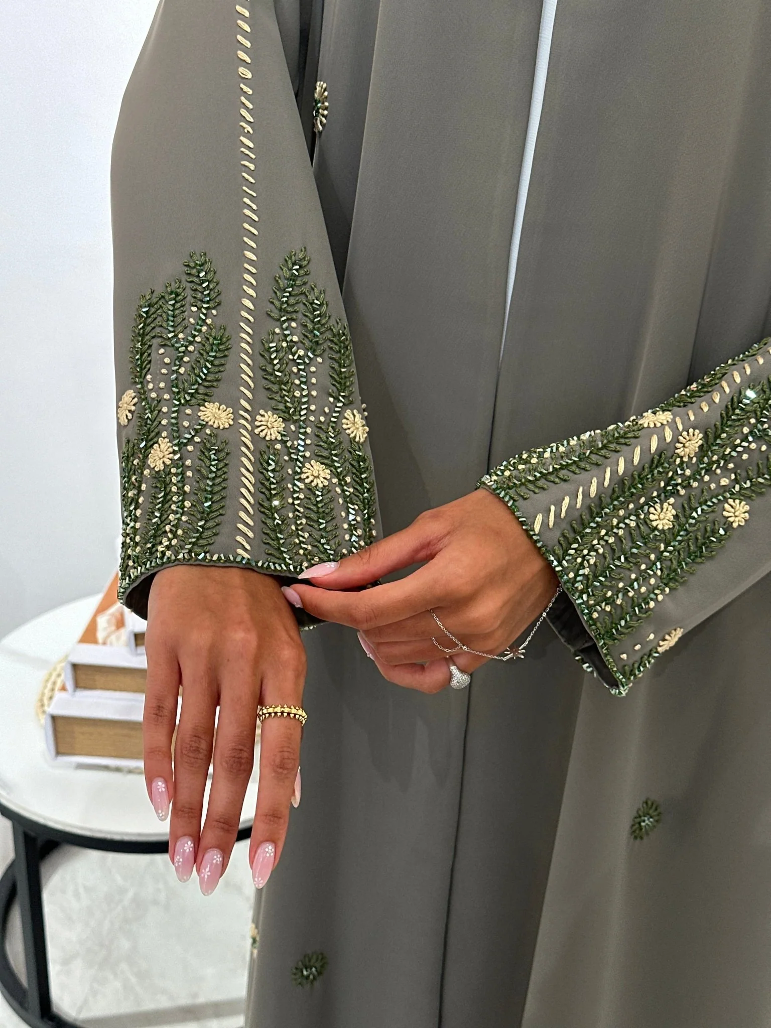 C 1045 Mint Beaded Abaya - Image 3