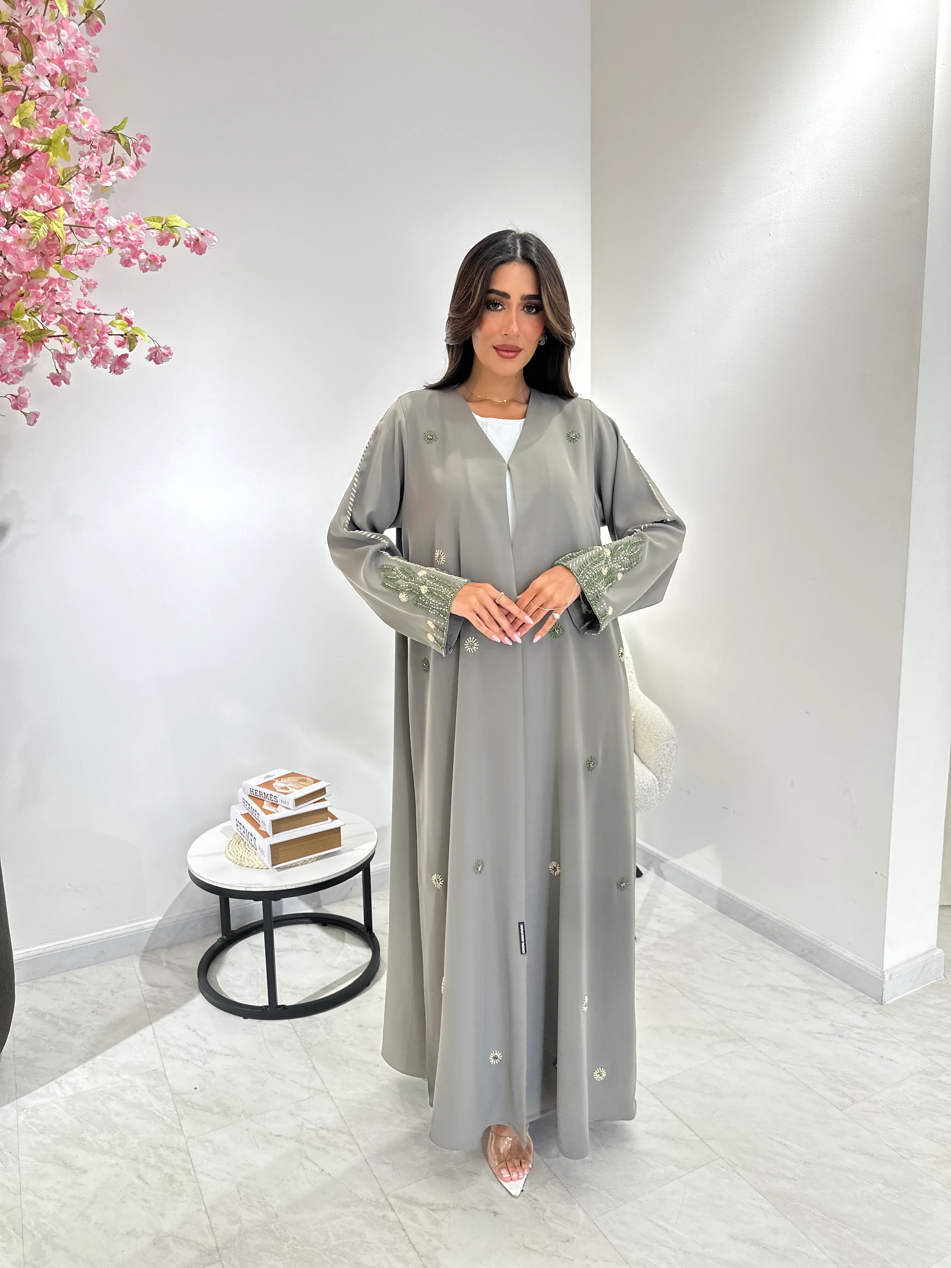 C 1045 Mint Beaded Abaya - Image 4