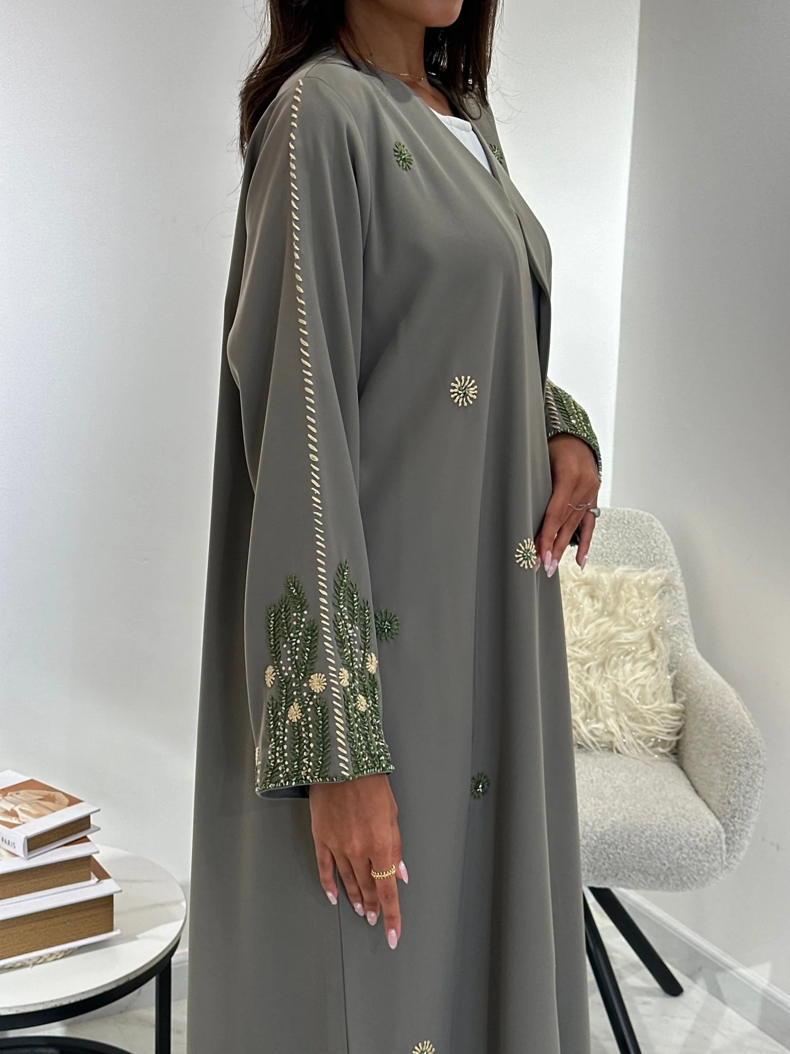 C 1045 Mint Beaded Abaya - Image 6