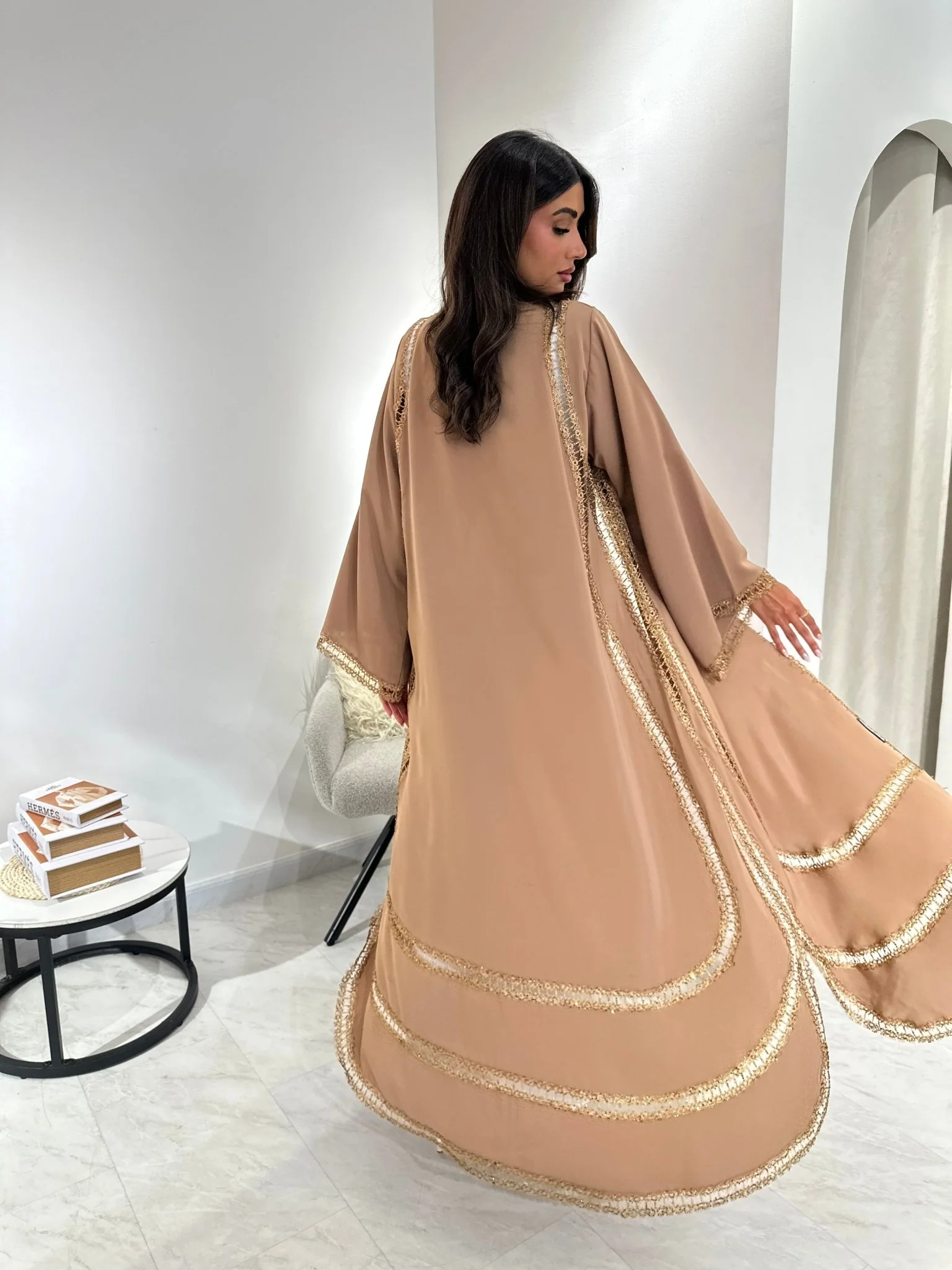 C 1047 Mustard Lace Abaya - Image 3
