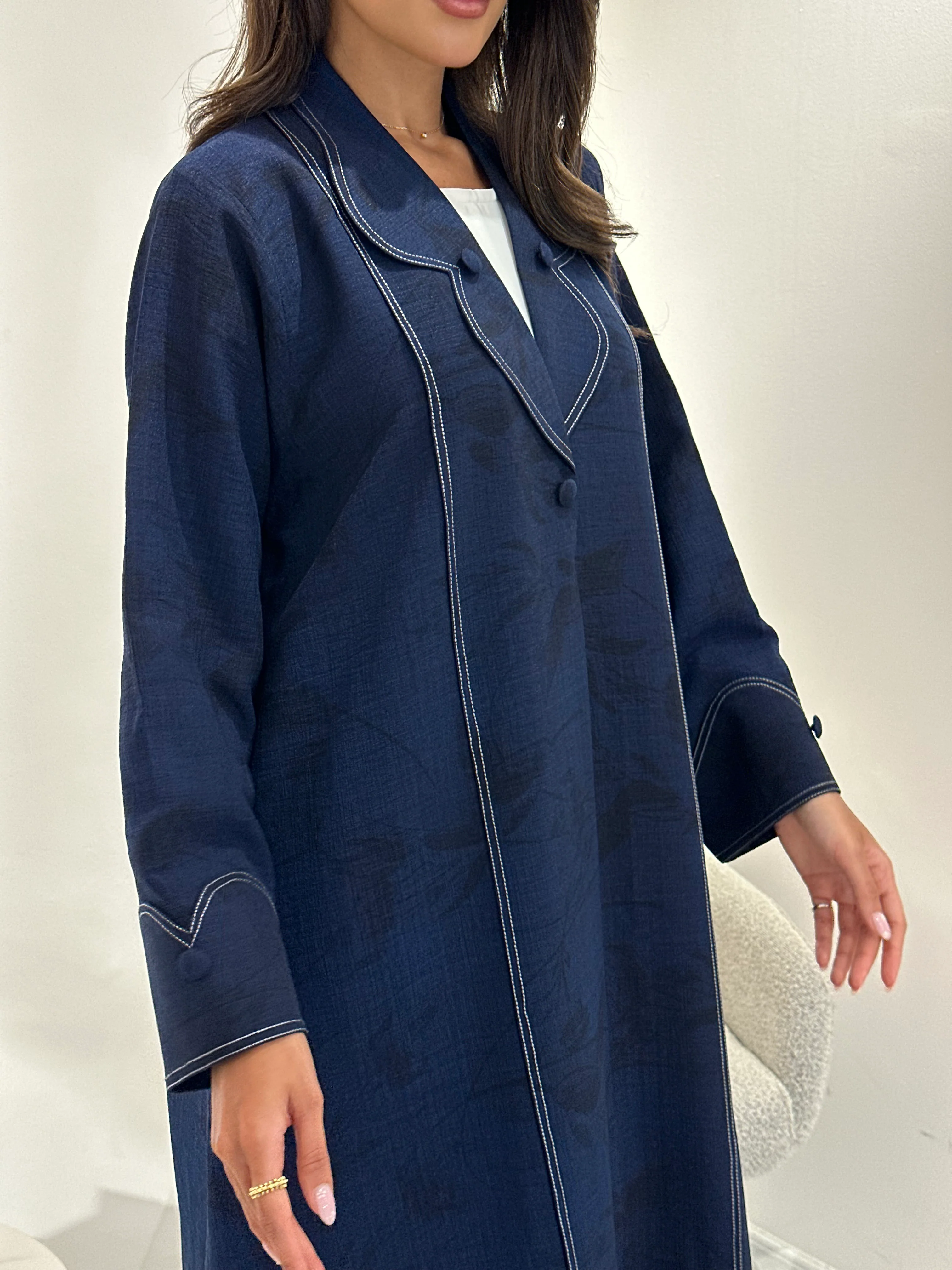 C RTW 1050 Printed Navy Blue Coat Abaya - Image 7