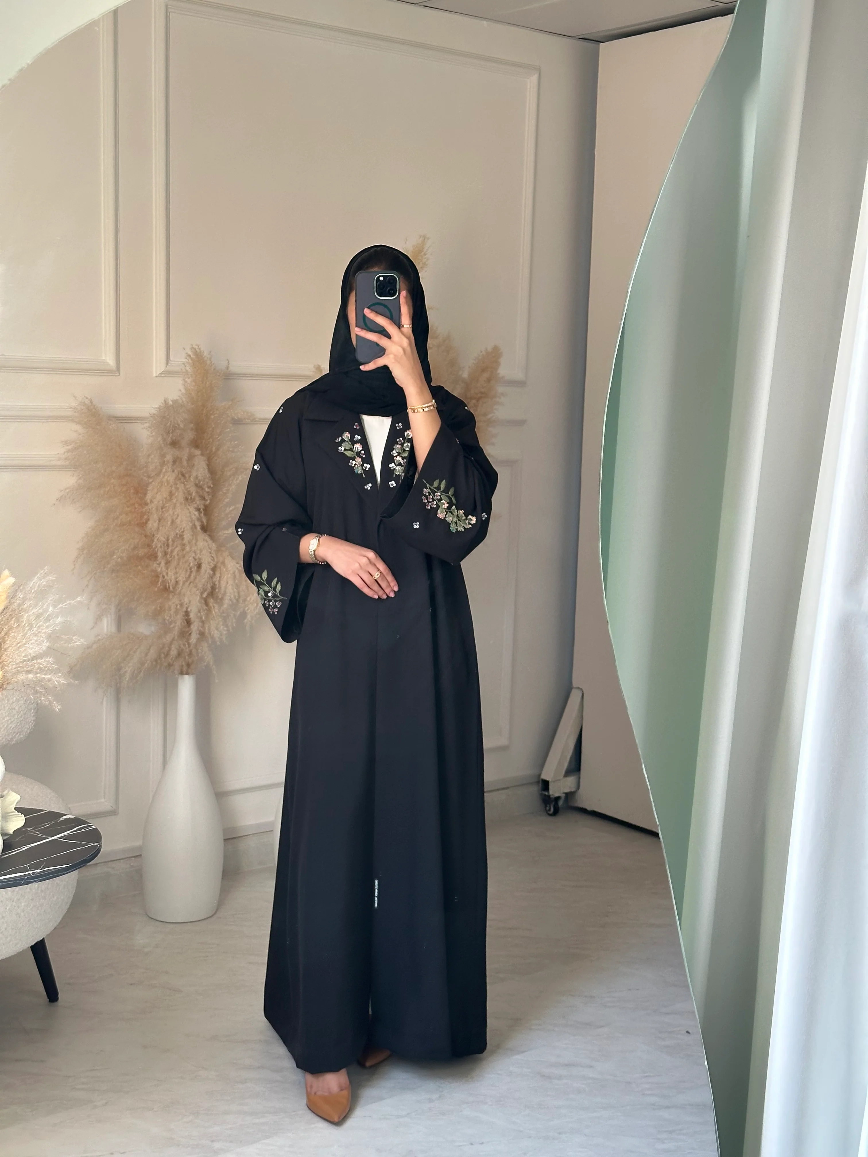 C 1054 Black Embroidered Abaya - Image 5