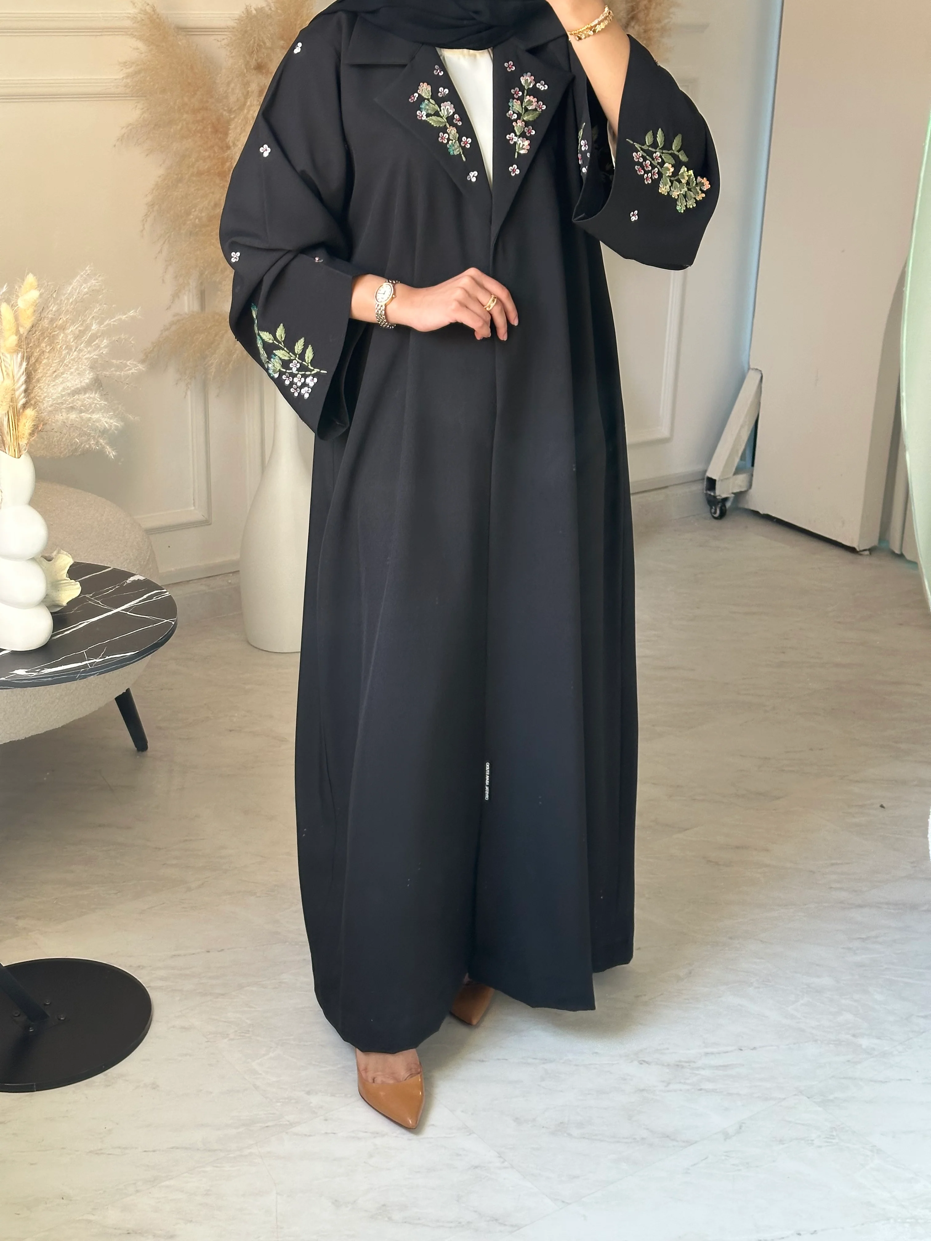 C 1054 Black Embroidered Abaya - Image 6