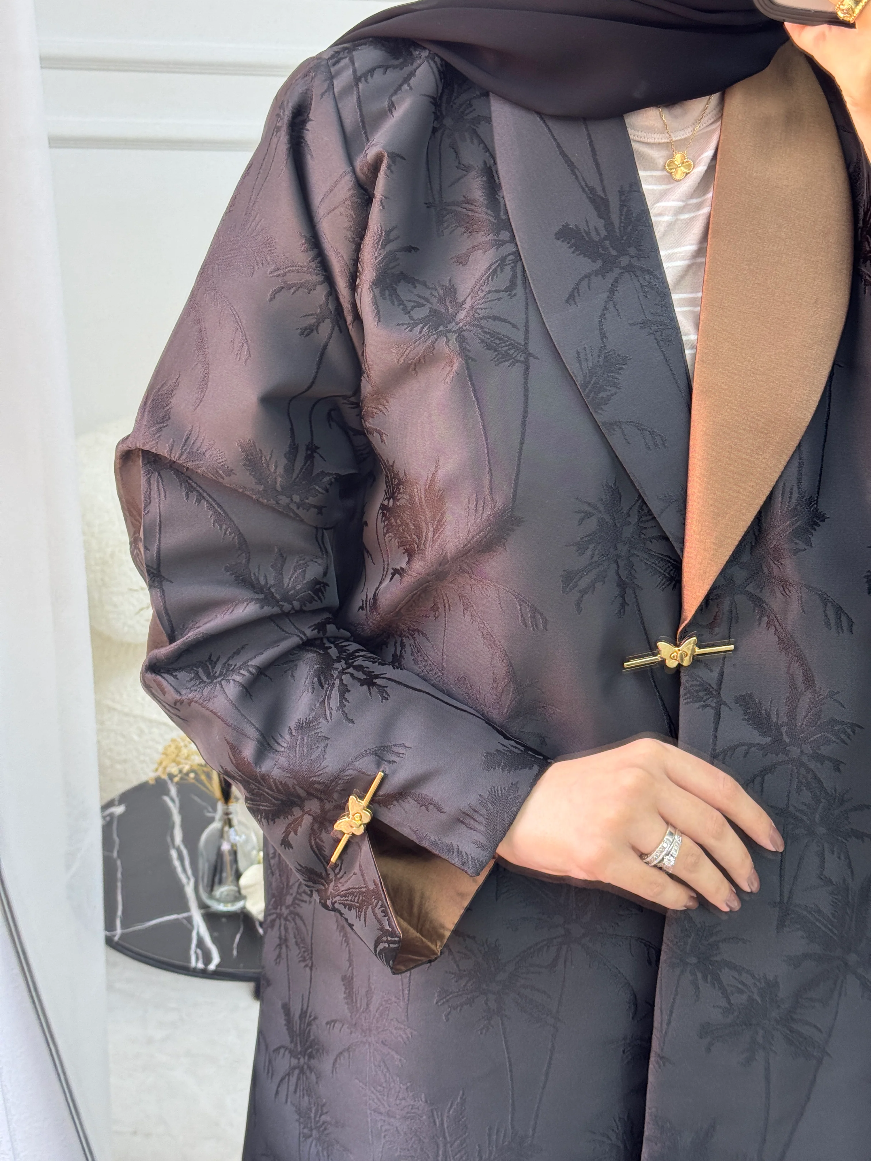 C 1083 Black Coat Printed Abaya - Image 2