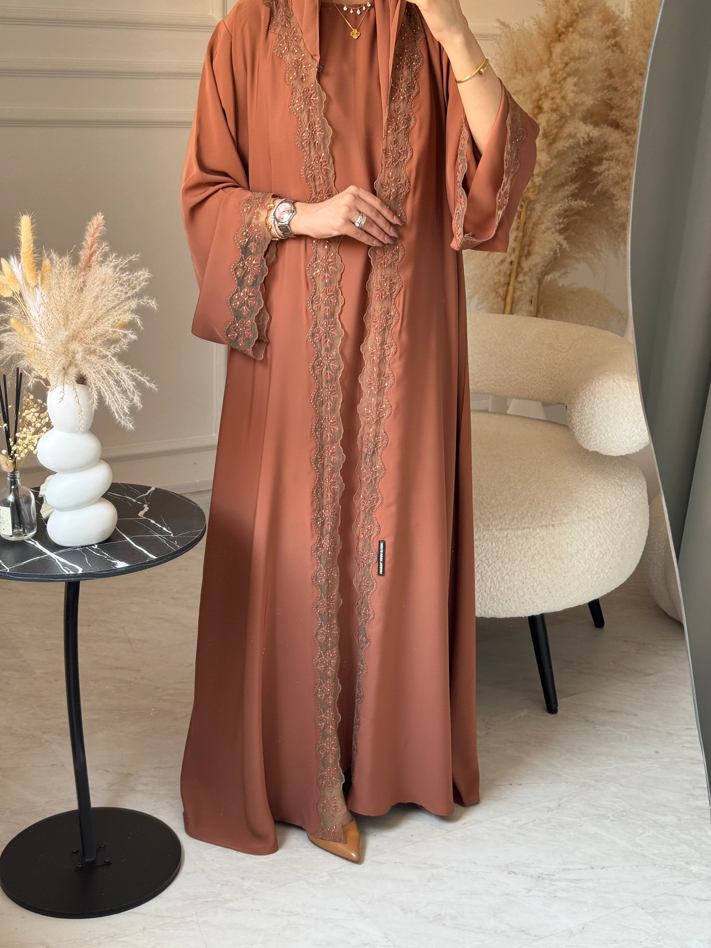 C RTW 1107 Terracotta Lace Abaya - Image 4