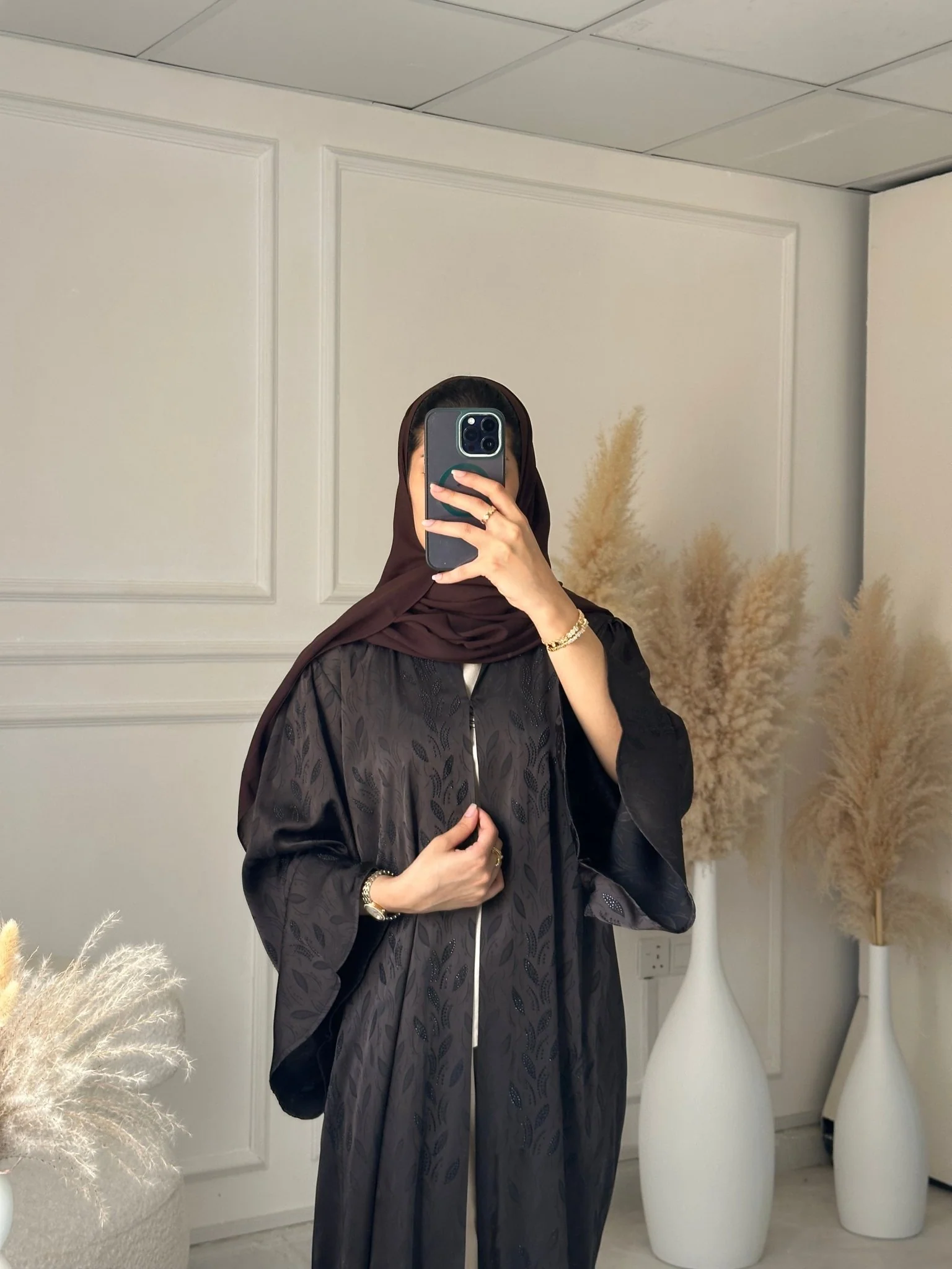 C RTW 1202-03 Brown Printed Abaya - Image 4